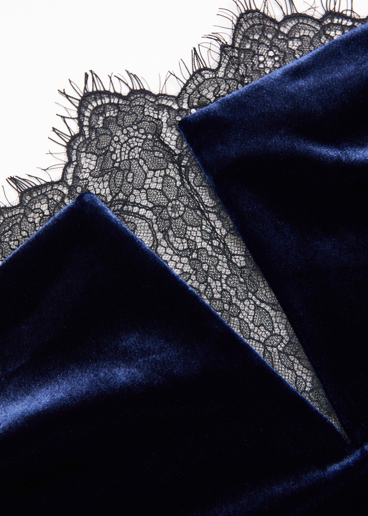 Scallop Lace Insert Velvet Column Gown