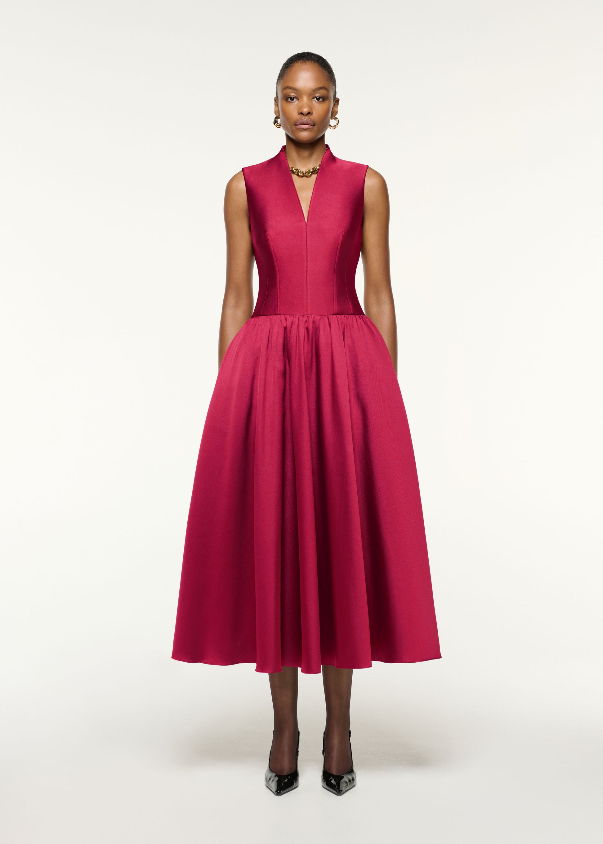 Dropped Gathered Waist Taffeta Dress