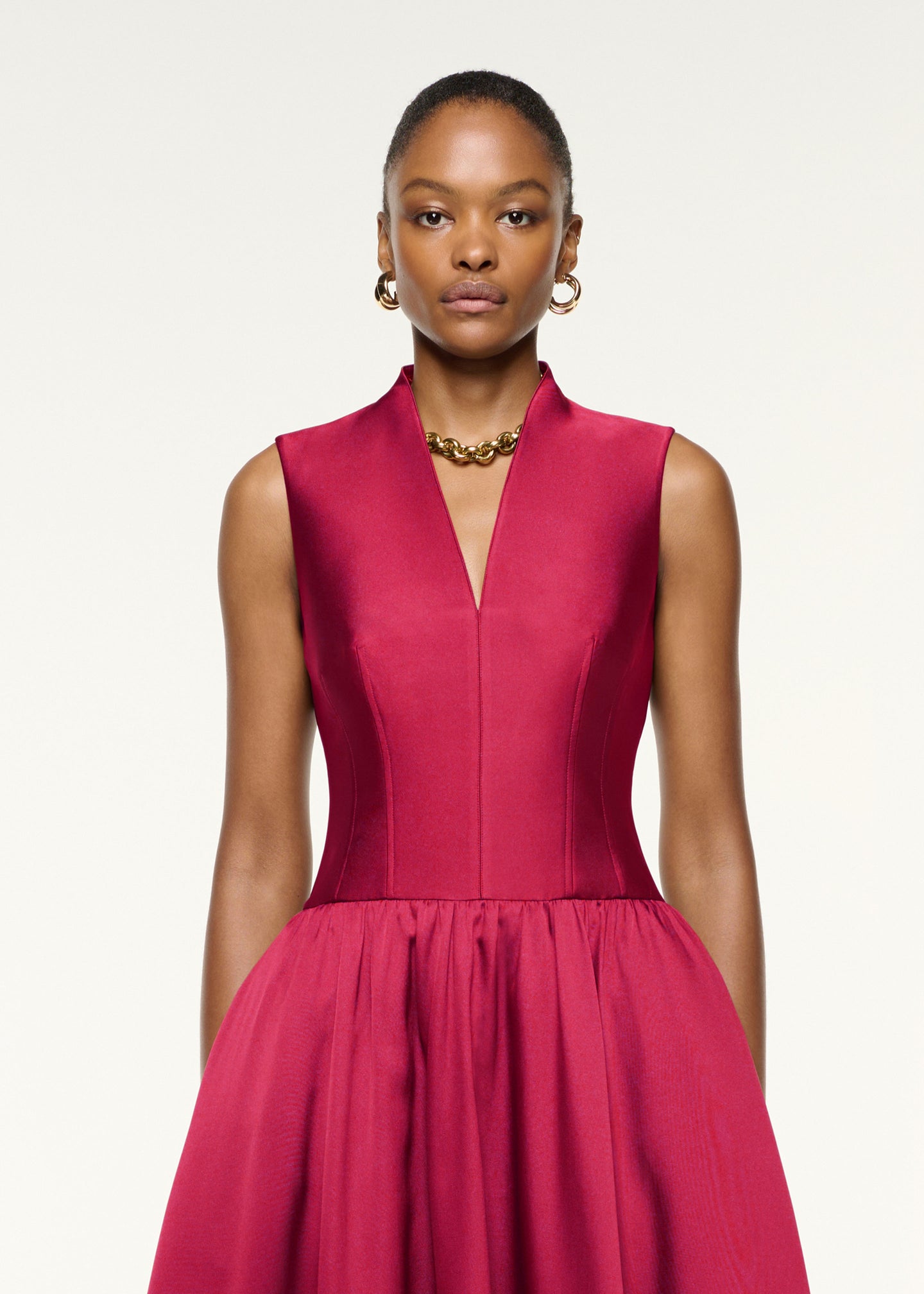 Dropped Gathered Waist Taffeta Dress