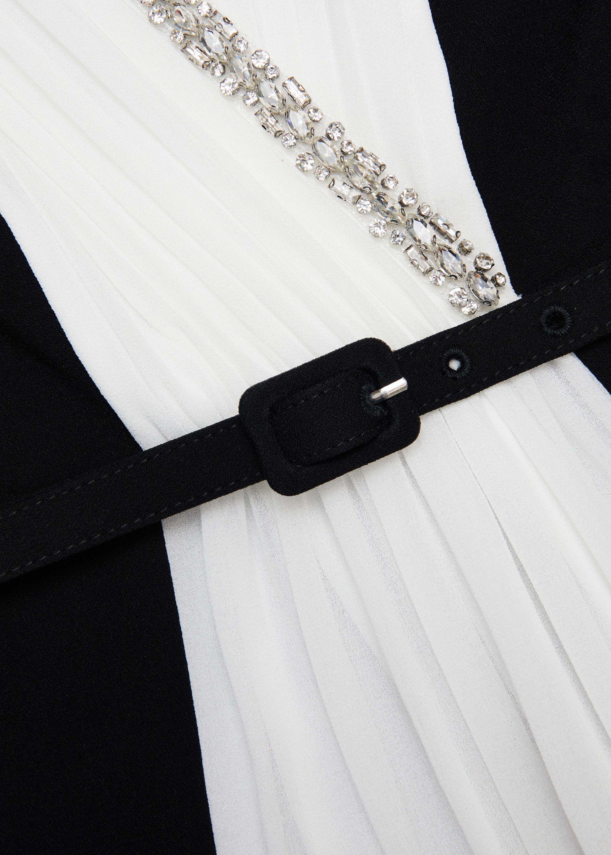 Crystal Neckline Monochrome Gathered Gown