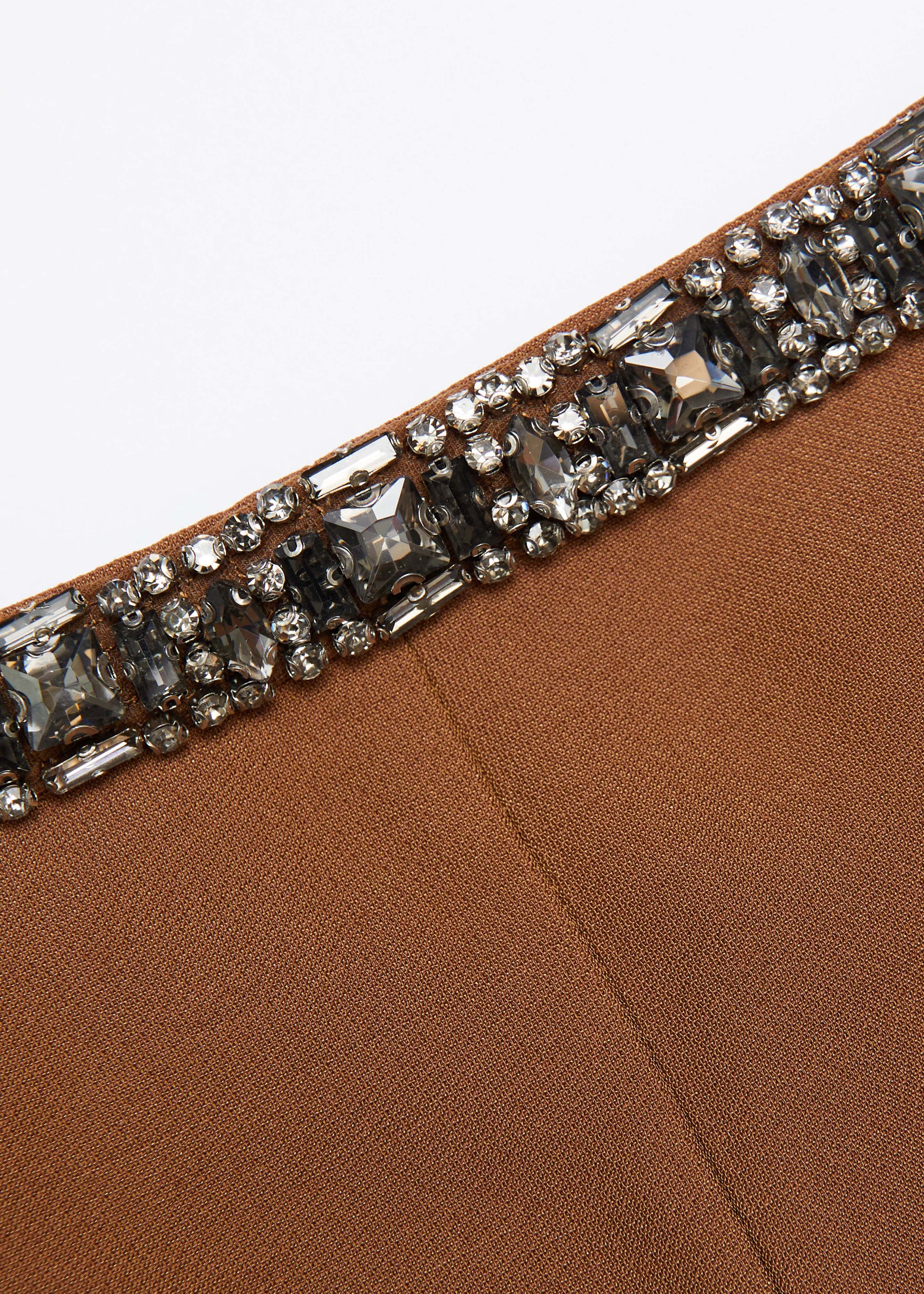 Wool Silk Crystal Trimmed Pleat Dress