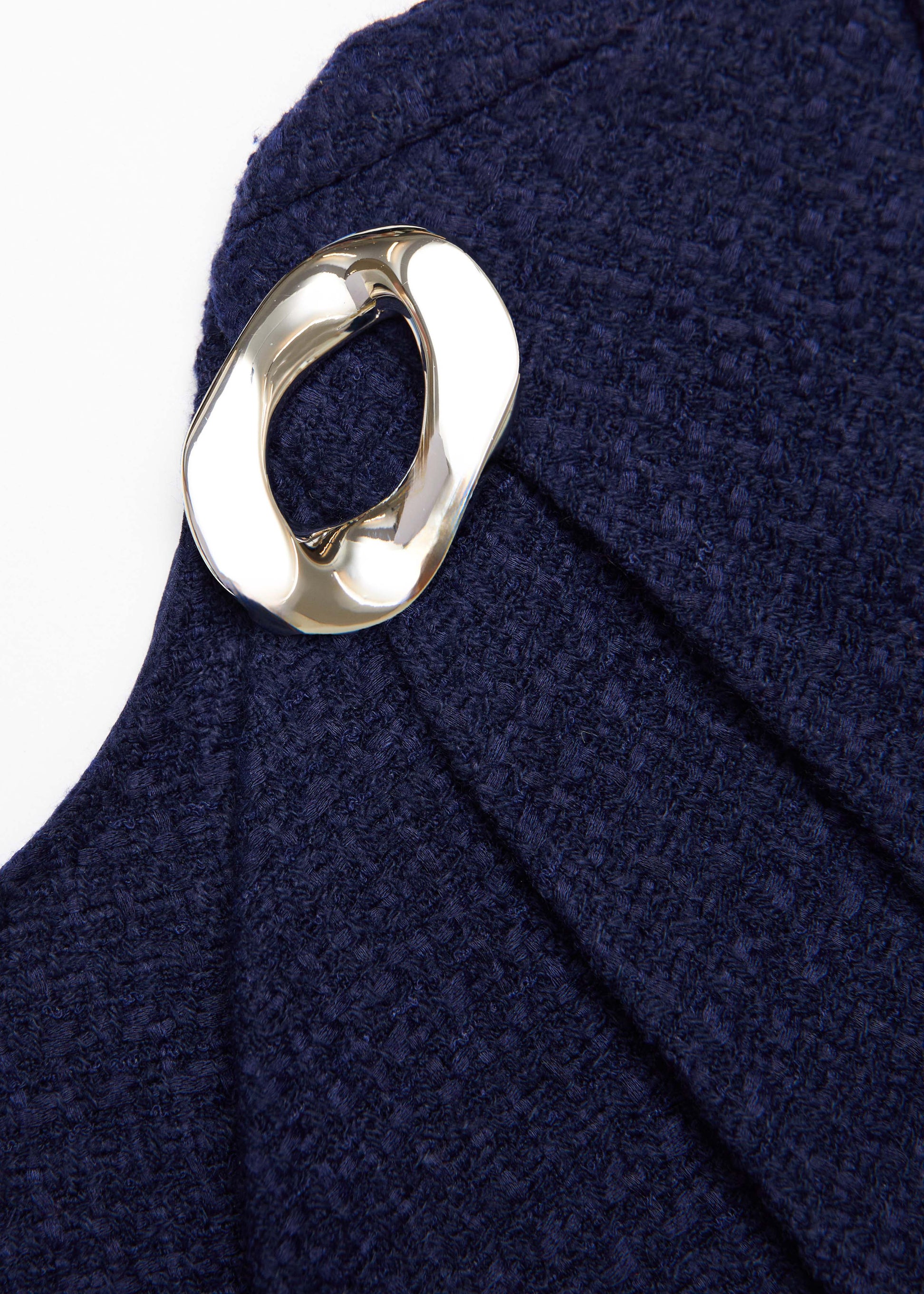 Twisted Silver Brooch Belted Boucle Dress