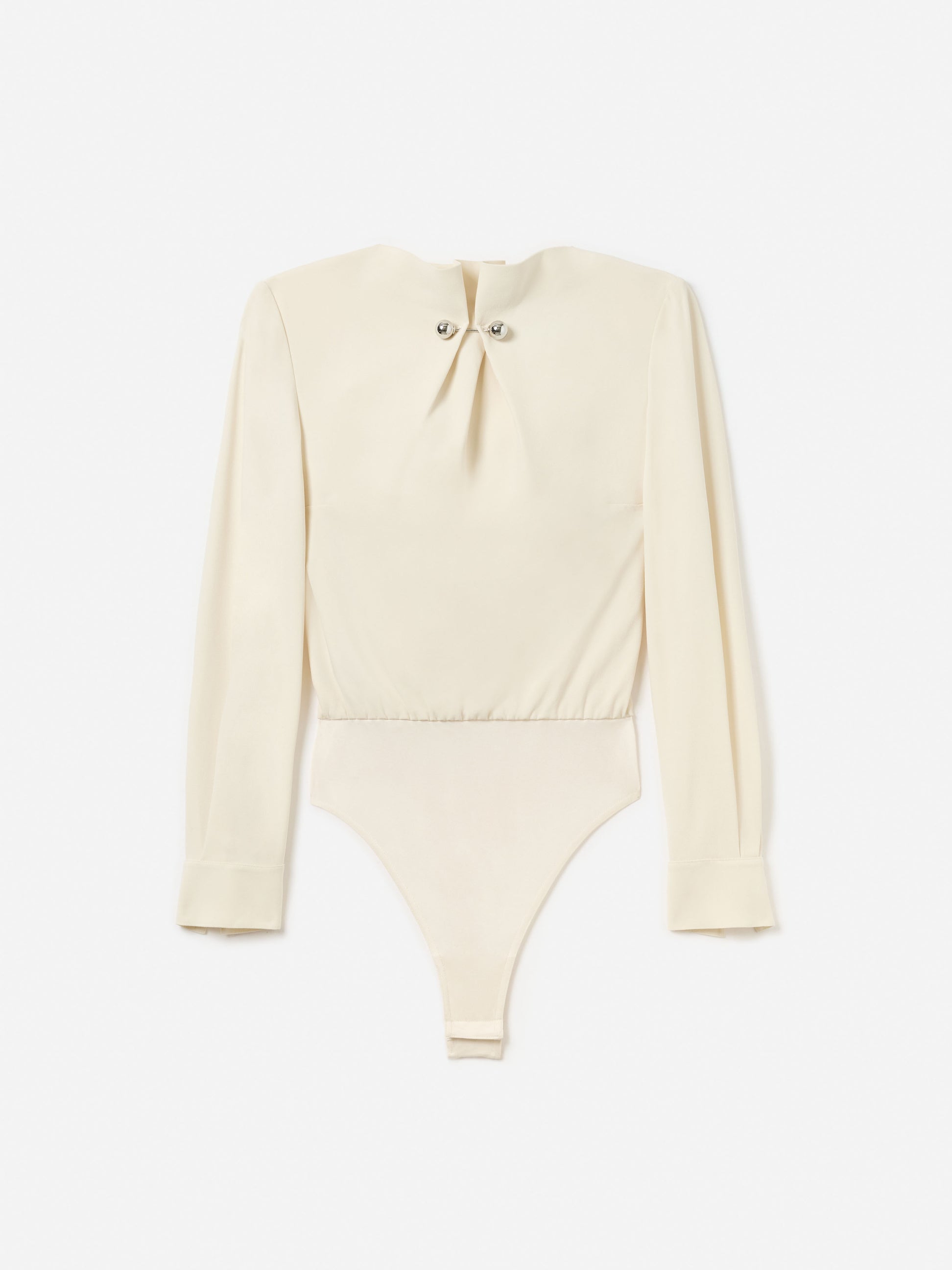 Gathered Silver Brooch Blouson Bodysuit