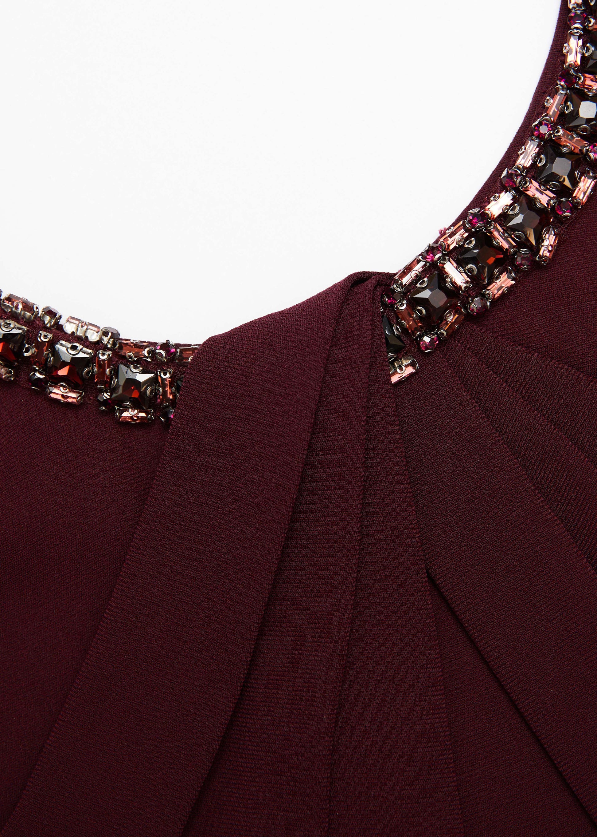 Twisted Drape Crystal Trim Neckline Dress