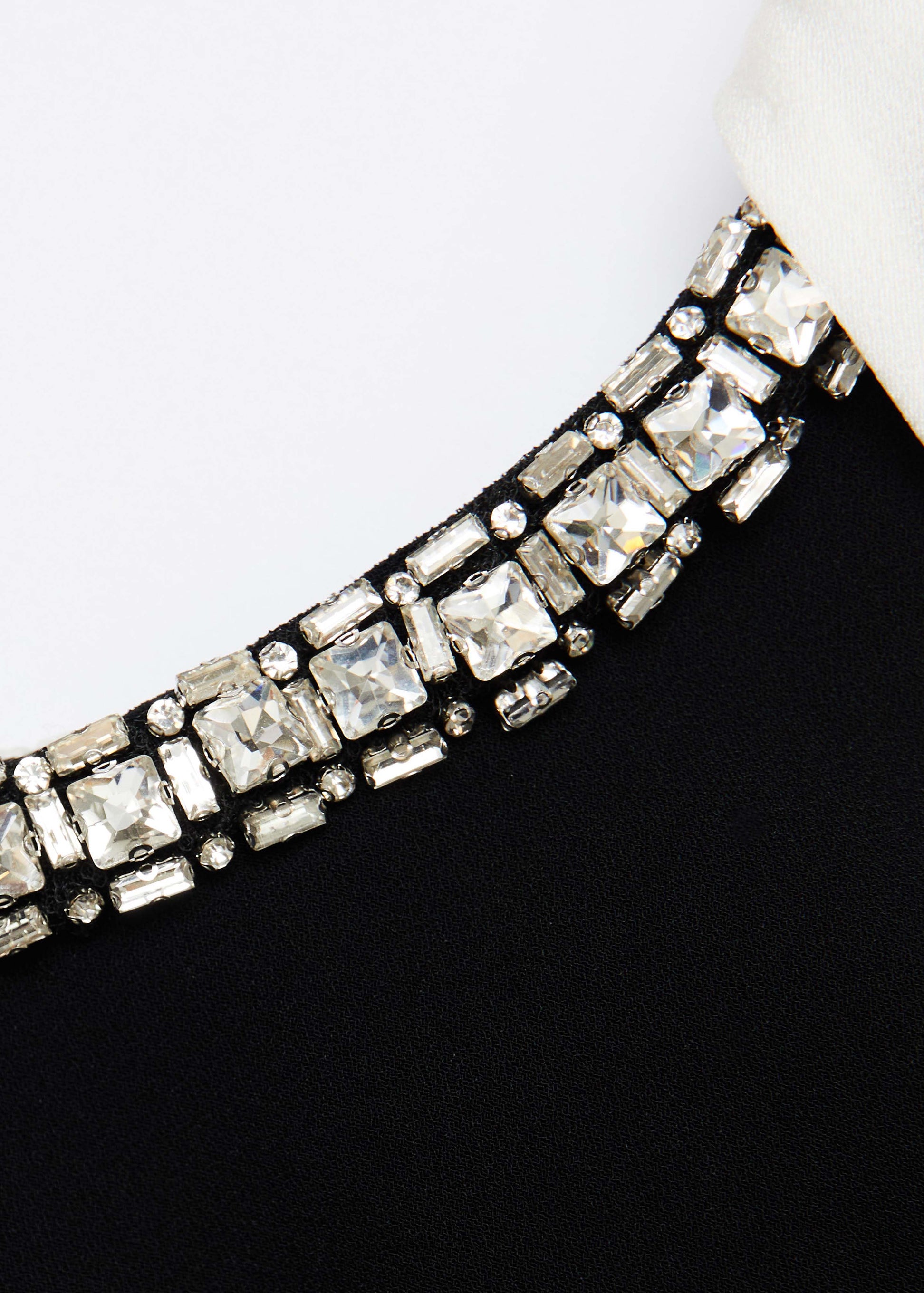 Gathered Shawl Crystal Trim Neckline Gown