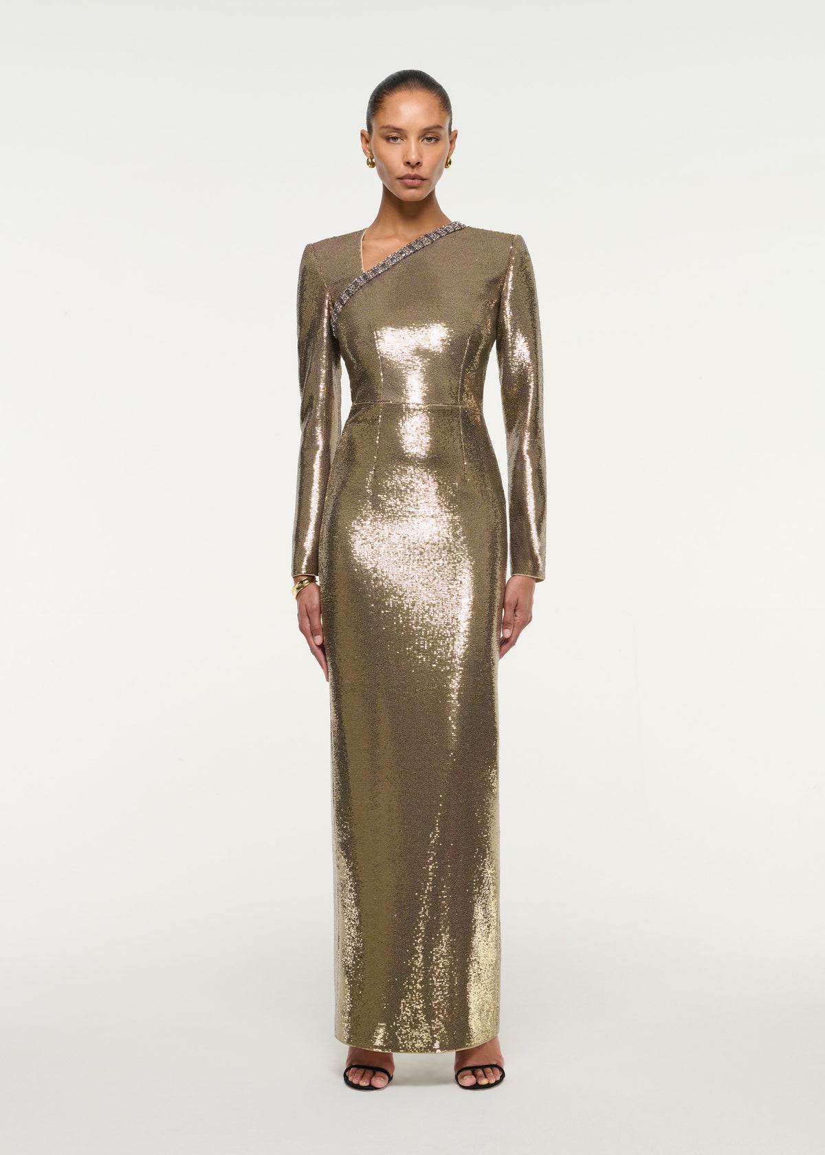 Long Sleeve Embellished Sequin Gown