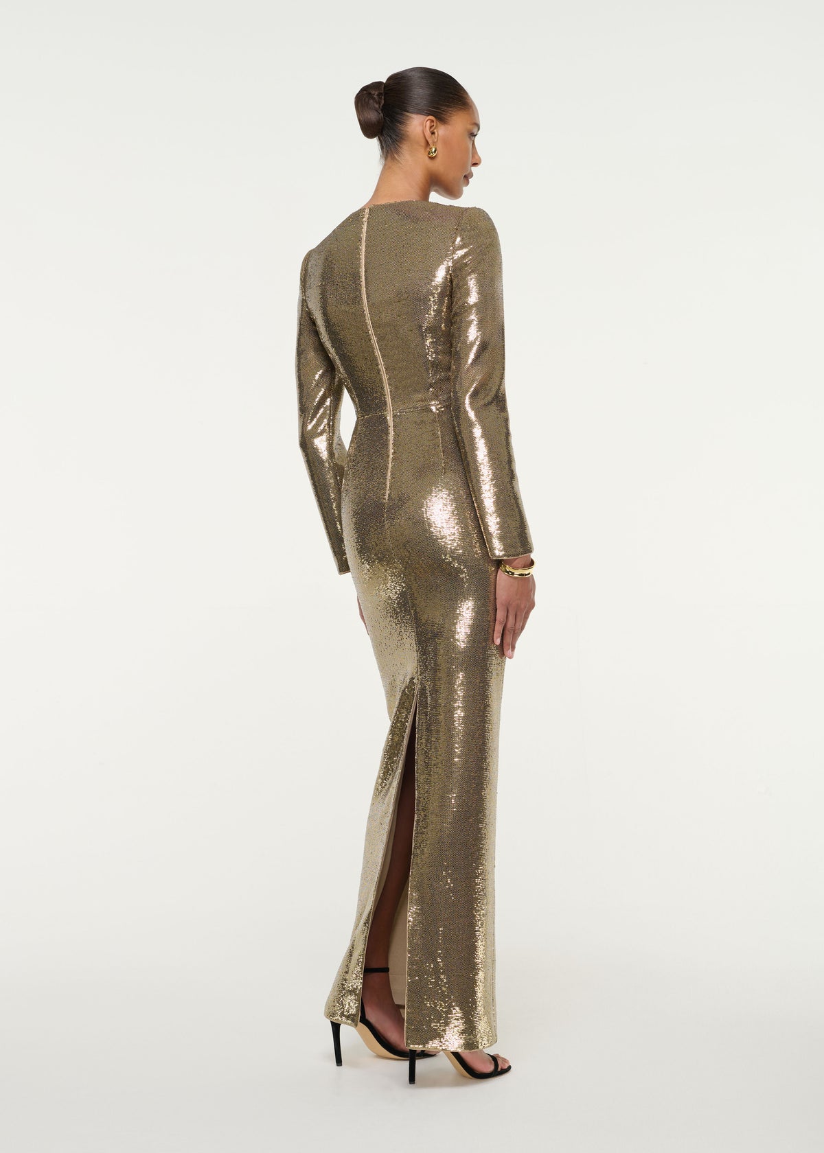 Long Sleeve Embellished Sequin Gown