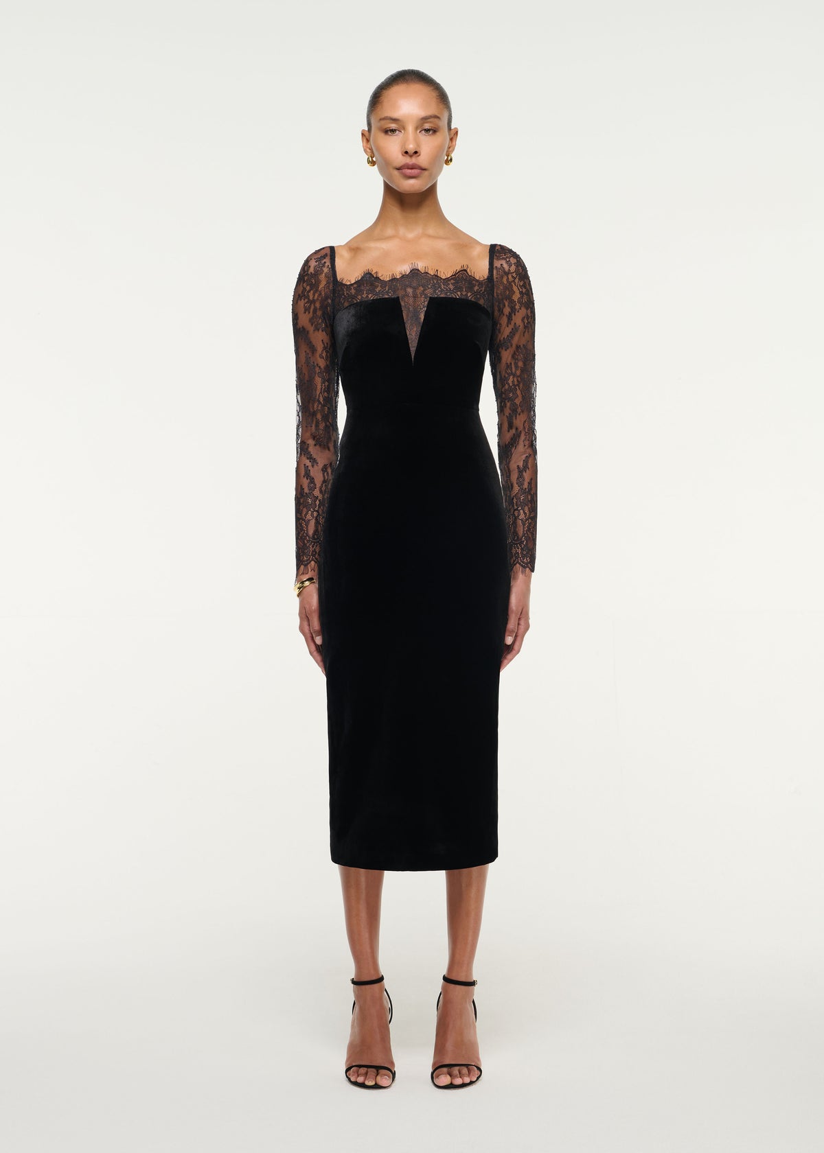 Lace Sleeve Velvet Midi Dress