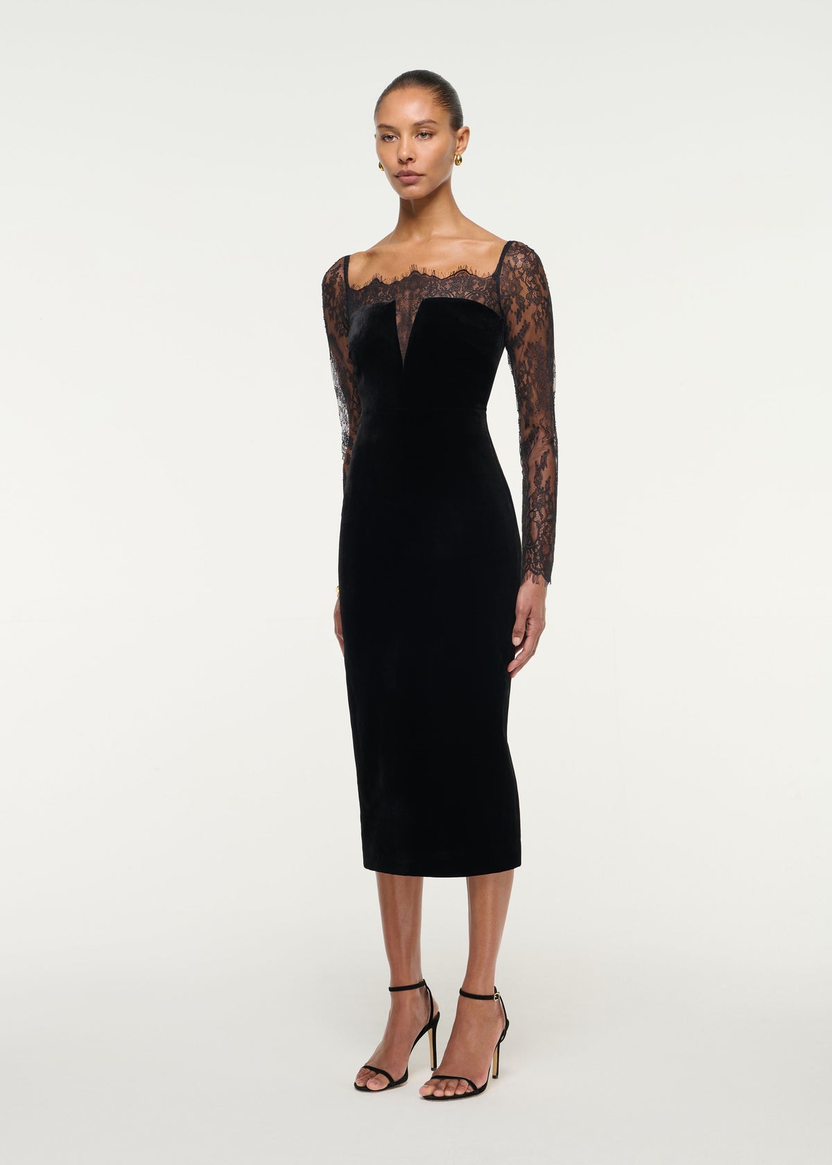 Lace Sleeve Velvet Midi Dress