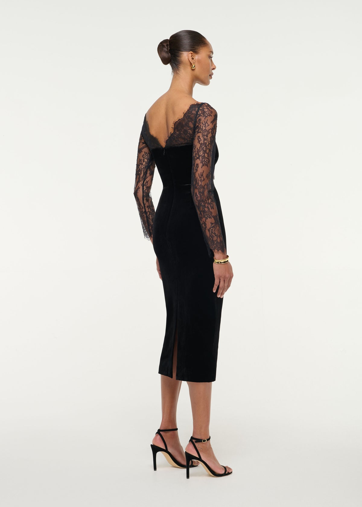Lace Sleeve Velvet Midi Dress