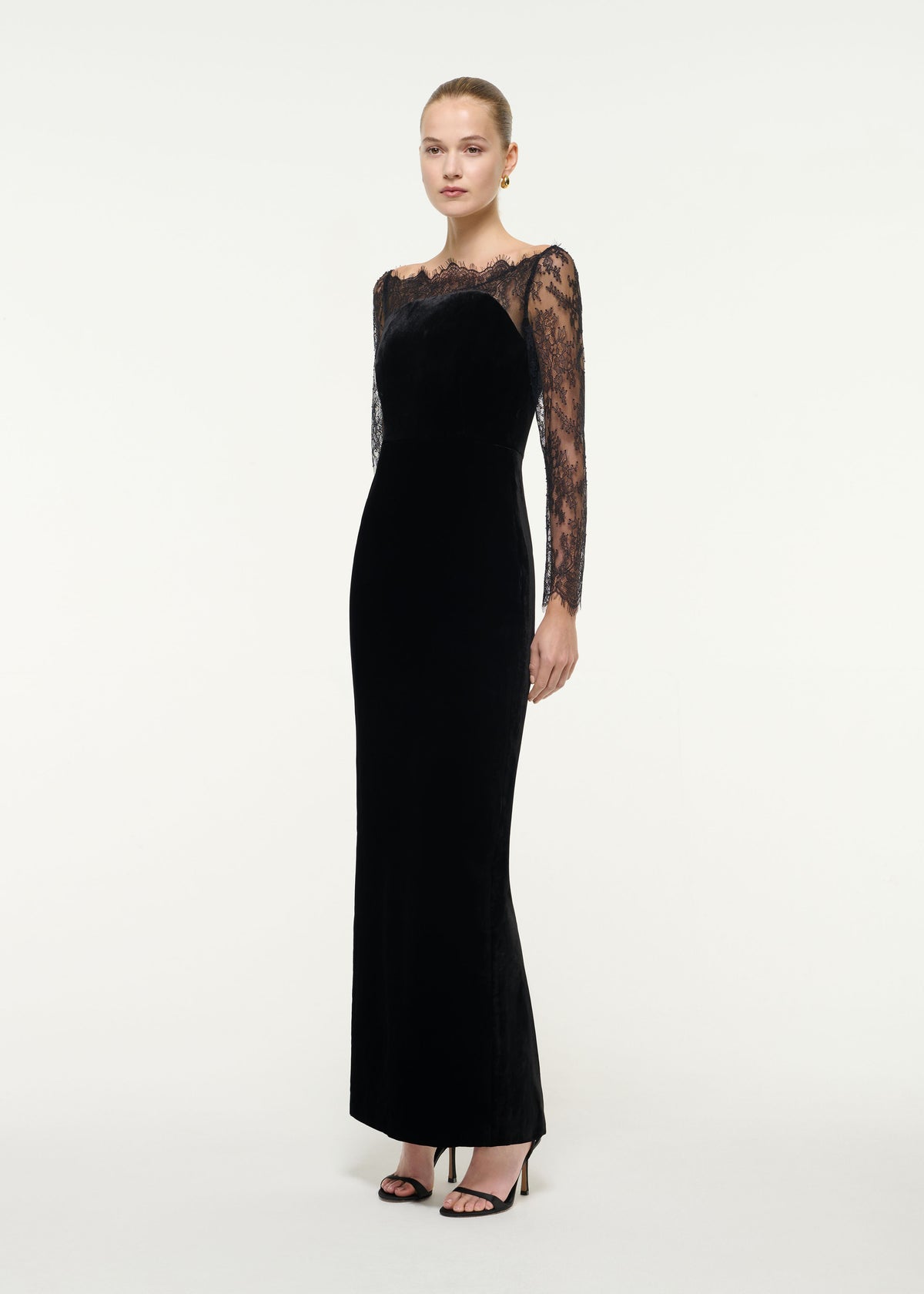 Lace Sleeve Velvet Gown