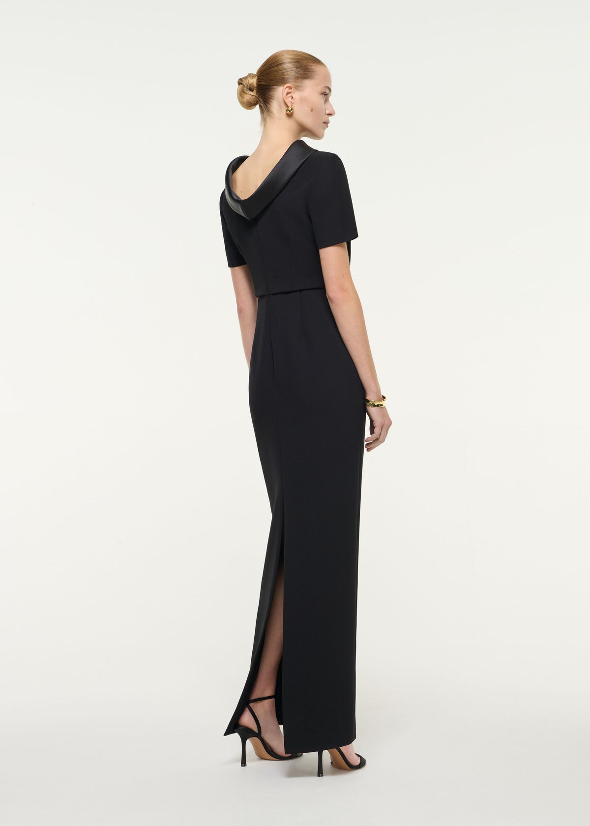 Short Sleeve Collar Crepe Gown
