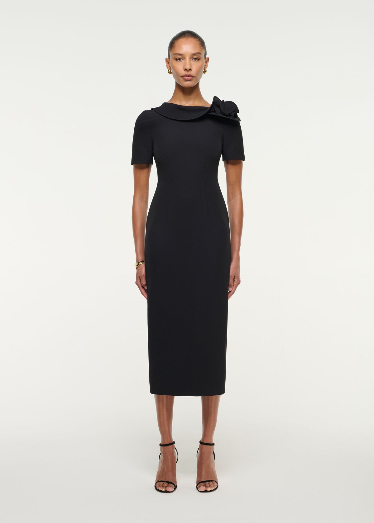Flower Drape Crepe Midi Dress