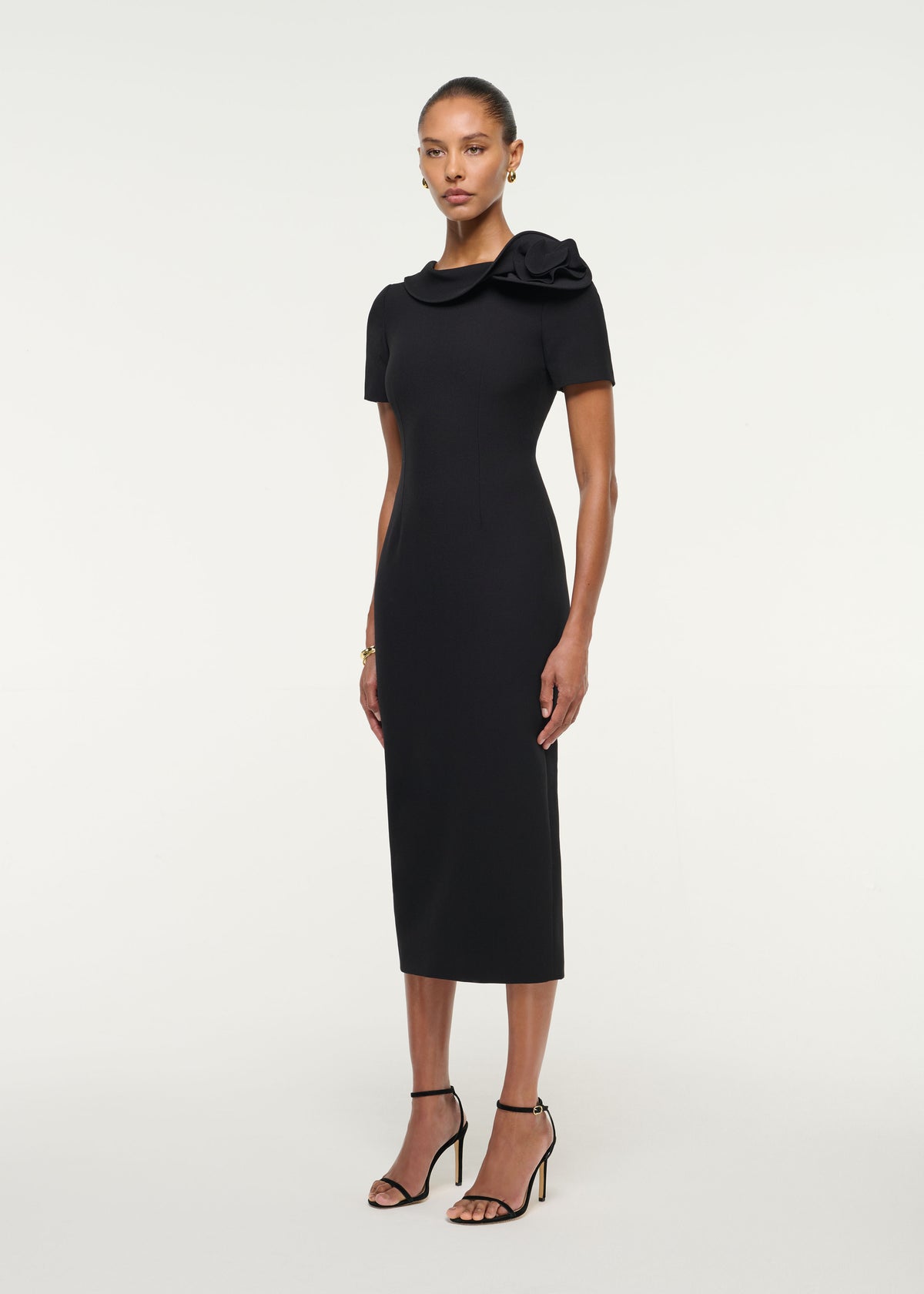 Flower Drape Crepe Midi Dress