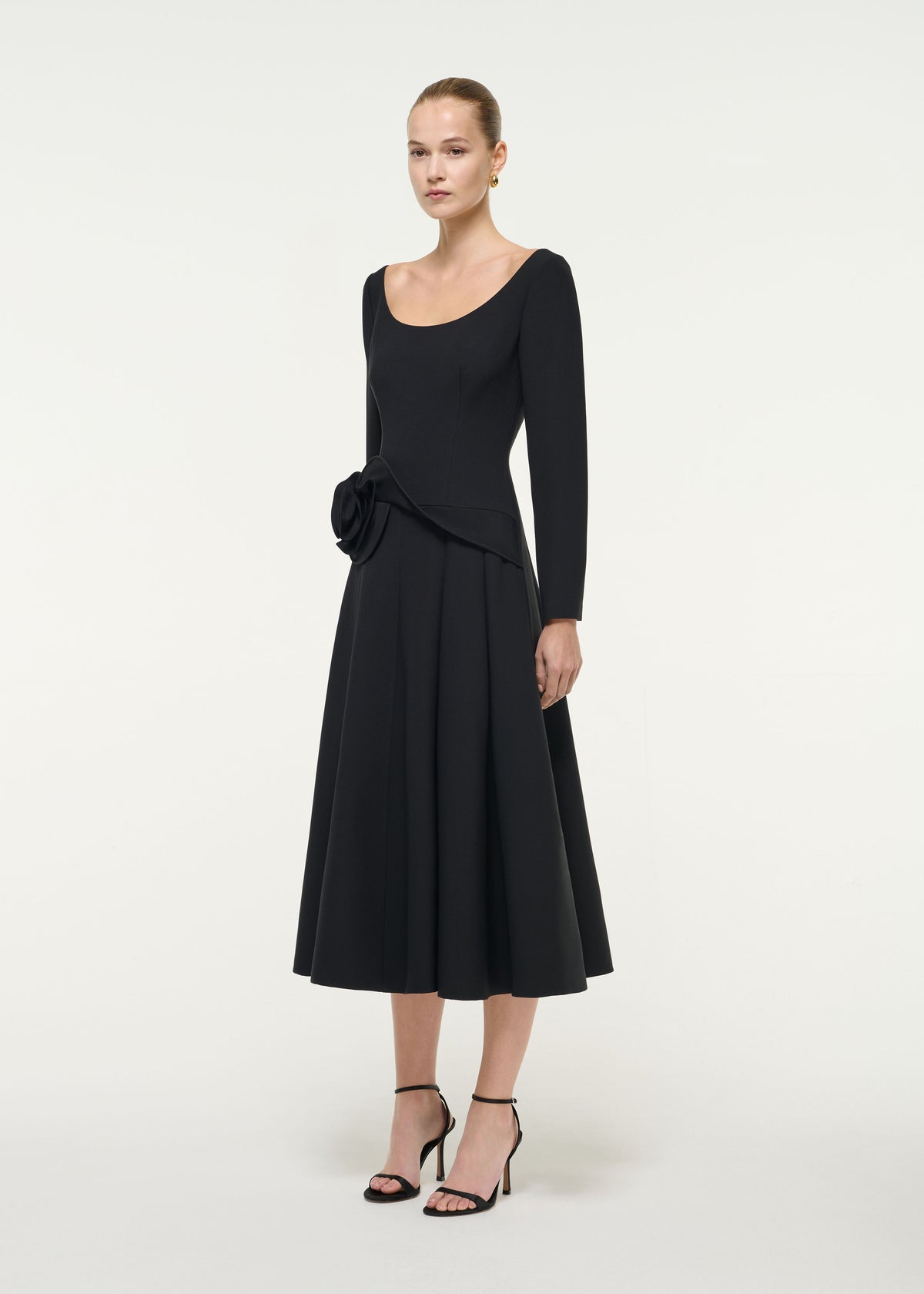 Scooped Neck Flower Detail Midi Dress