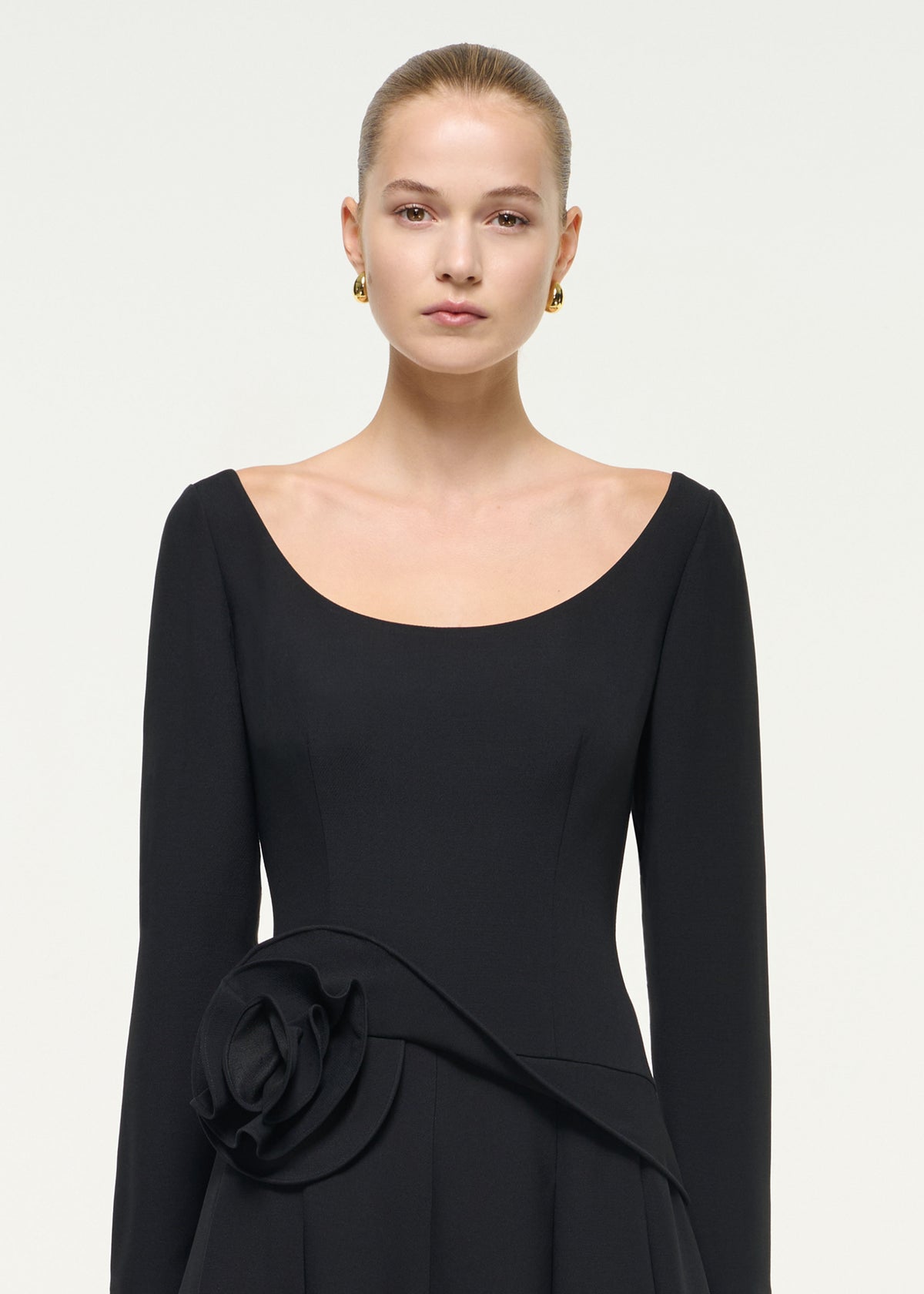 Scooped Neck Flower Detail Midi Dress