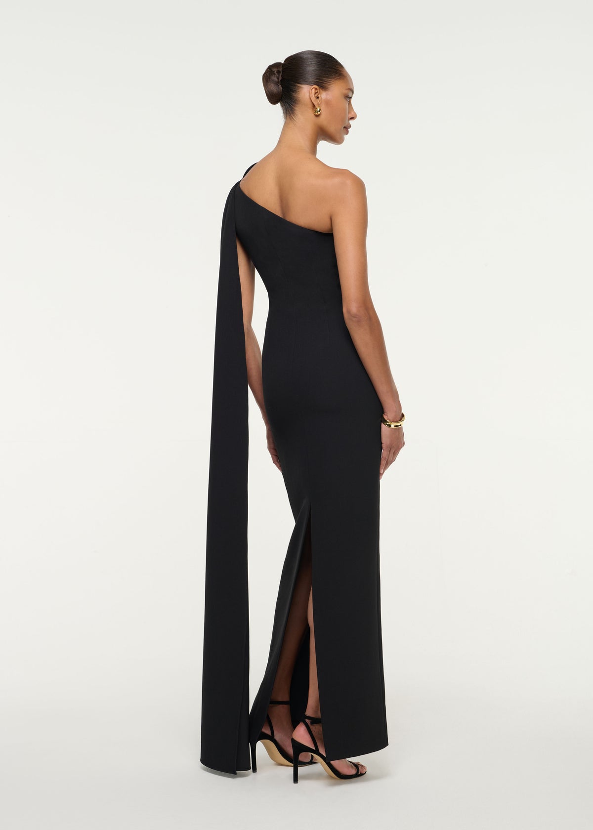One Shoulder Flower Drape Crepe Gown