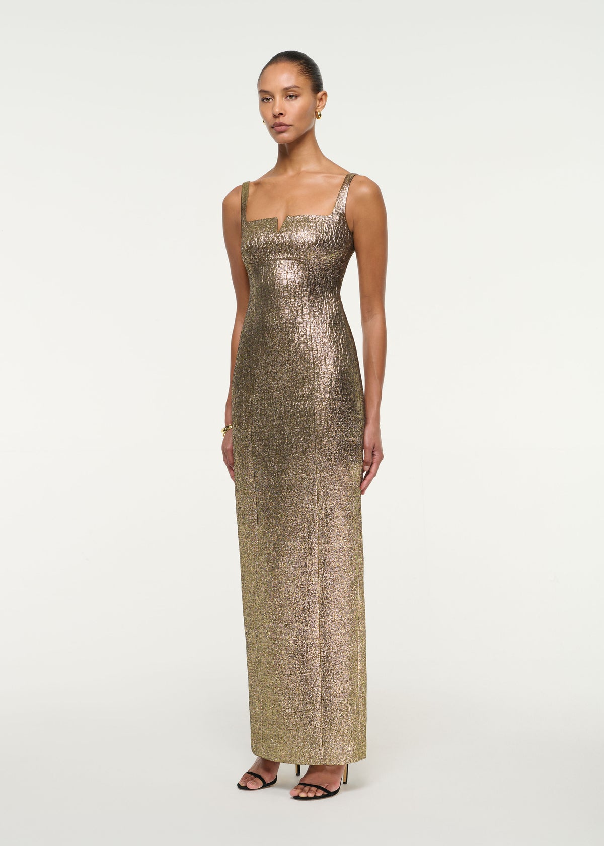 Square Neckline Metallic Jacquard Gown