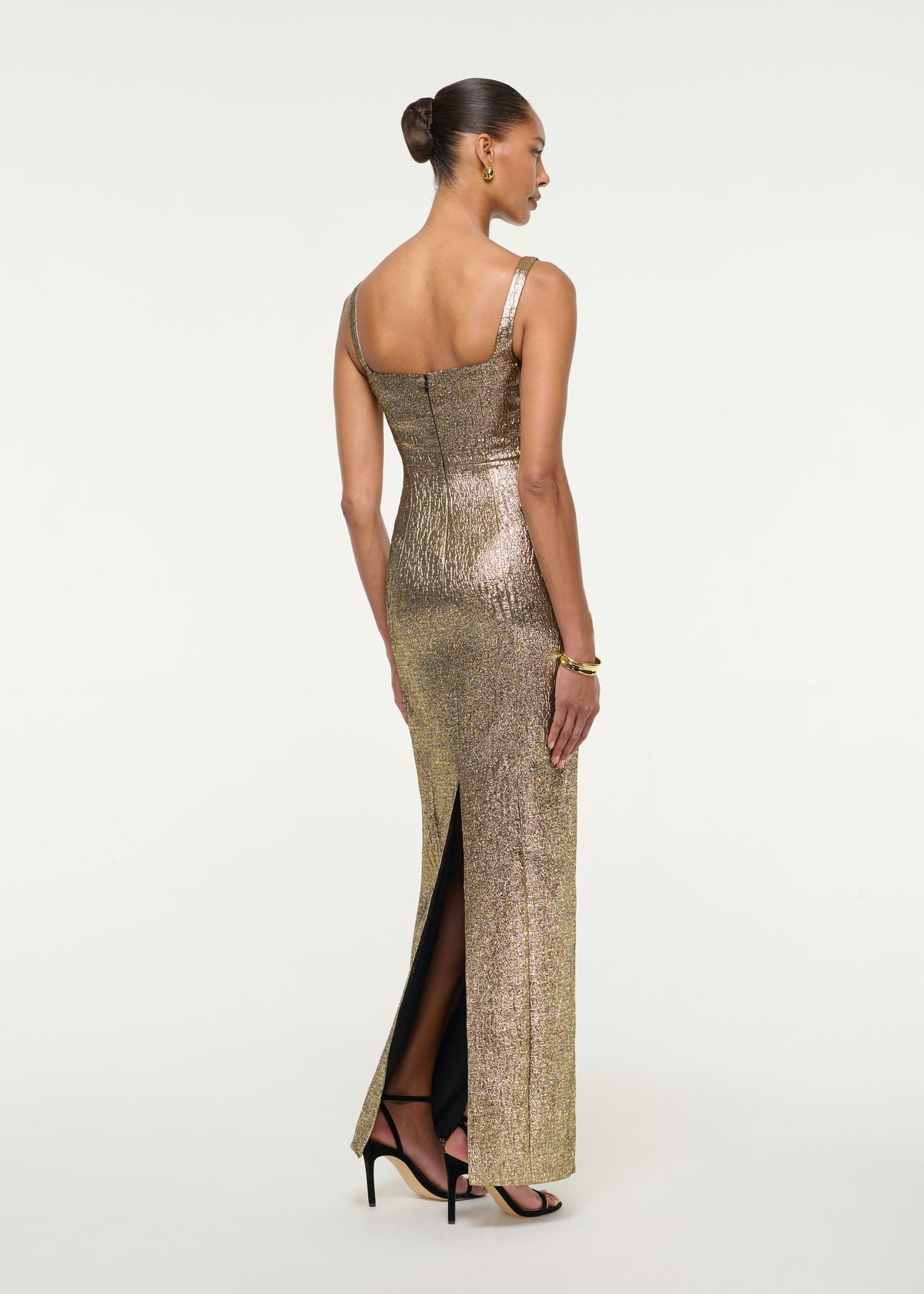 Square Neckline Metallic Jacquard Gown