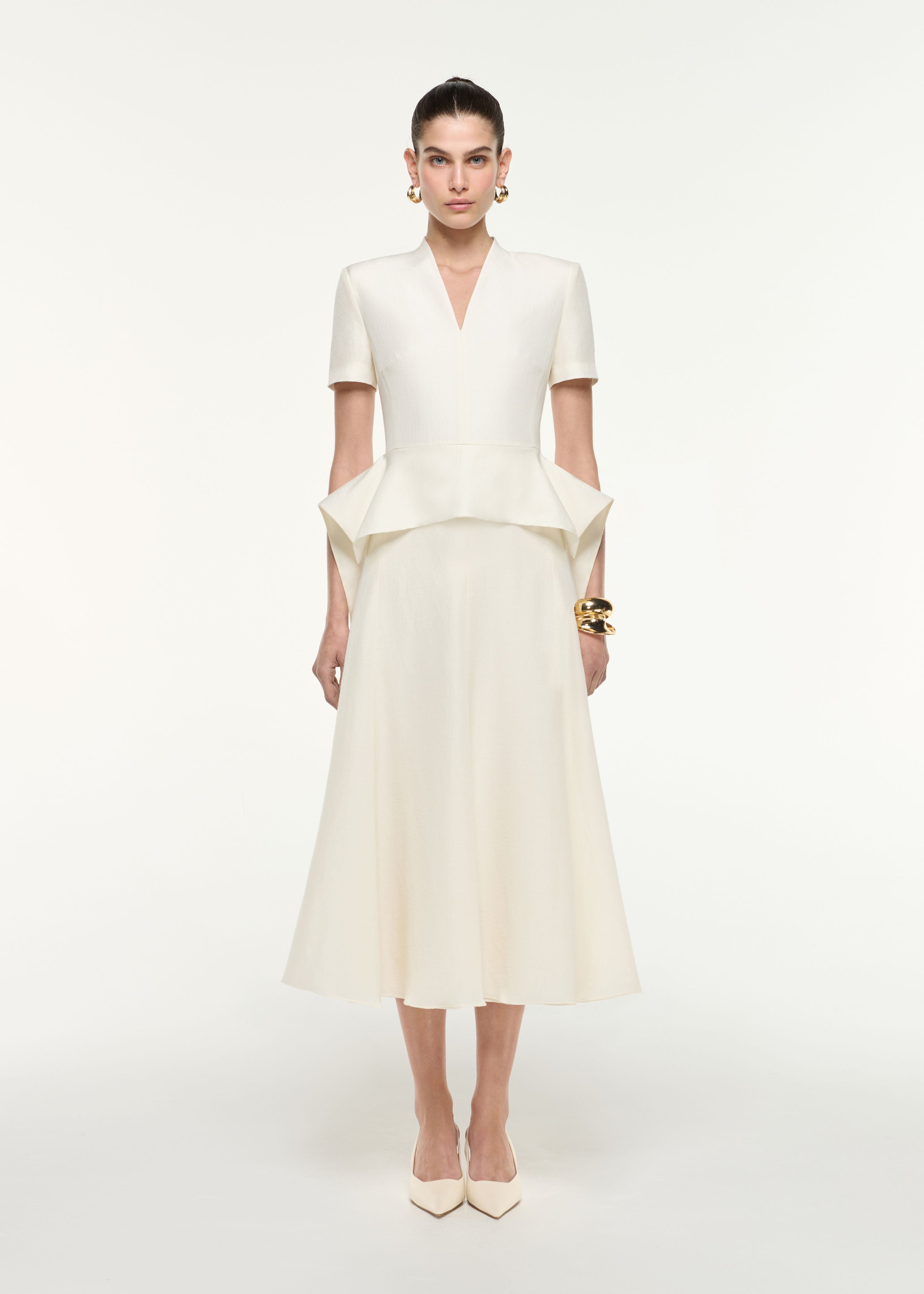peplum midi dress Silk Jacquard Peplum Midi Dress in Cream – Roland Mouret