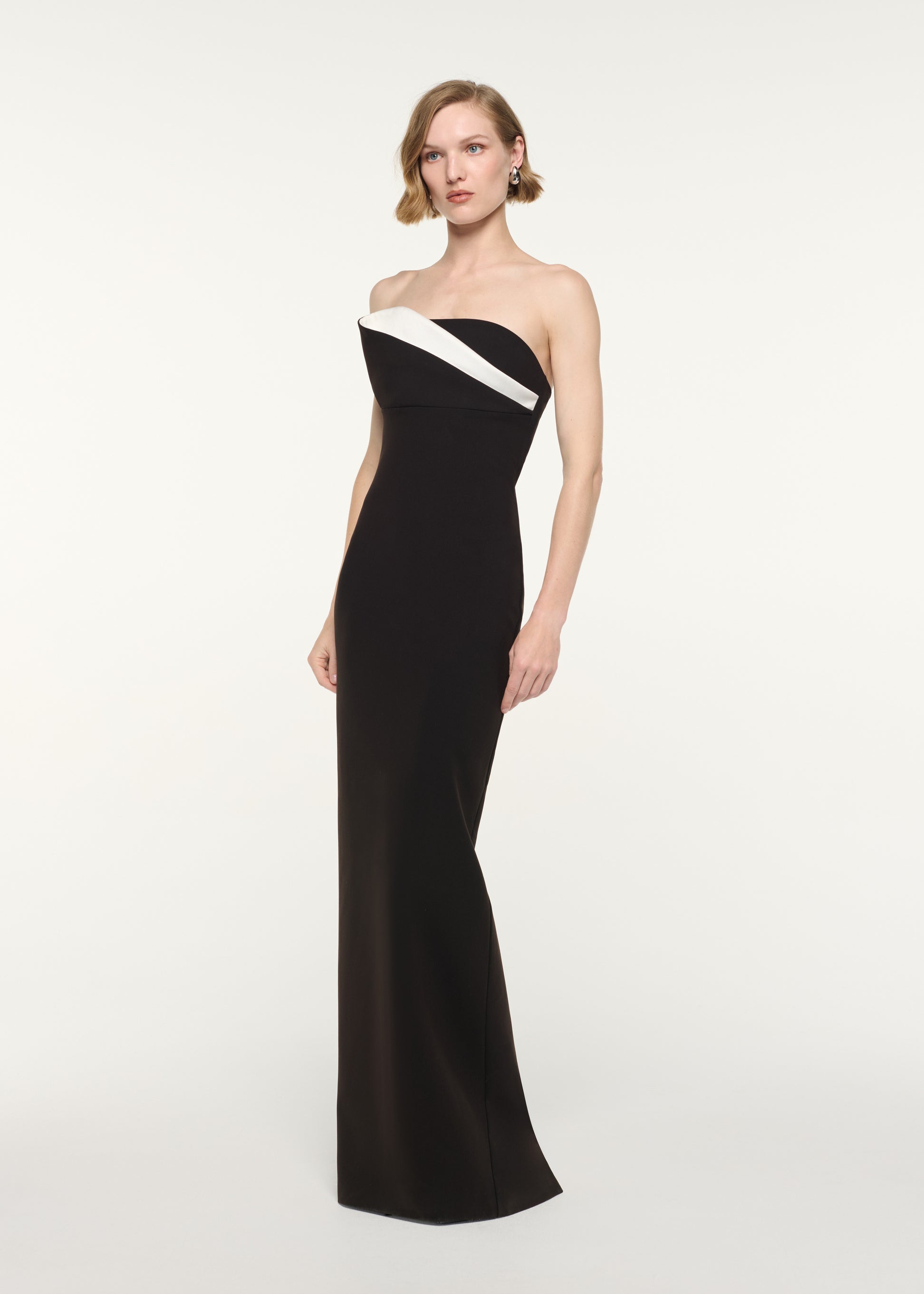 Strapless Monochrome Drape Gown