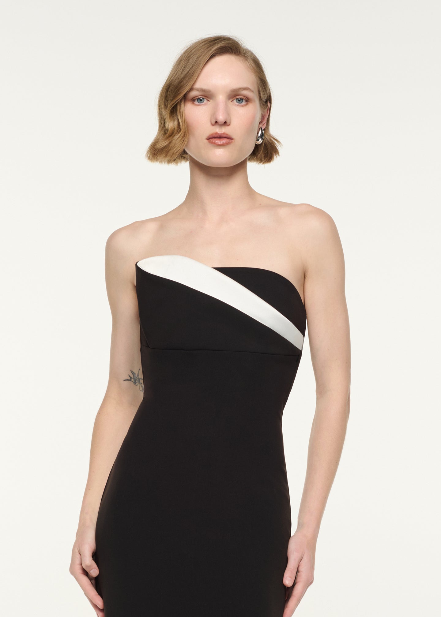 Strapless Monochrome Drape Gown