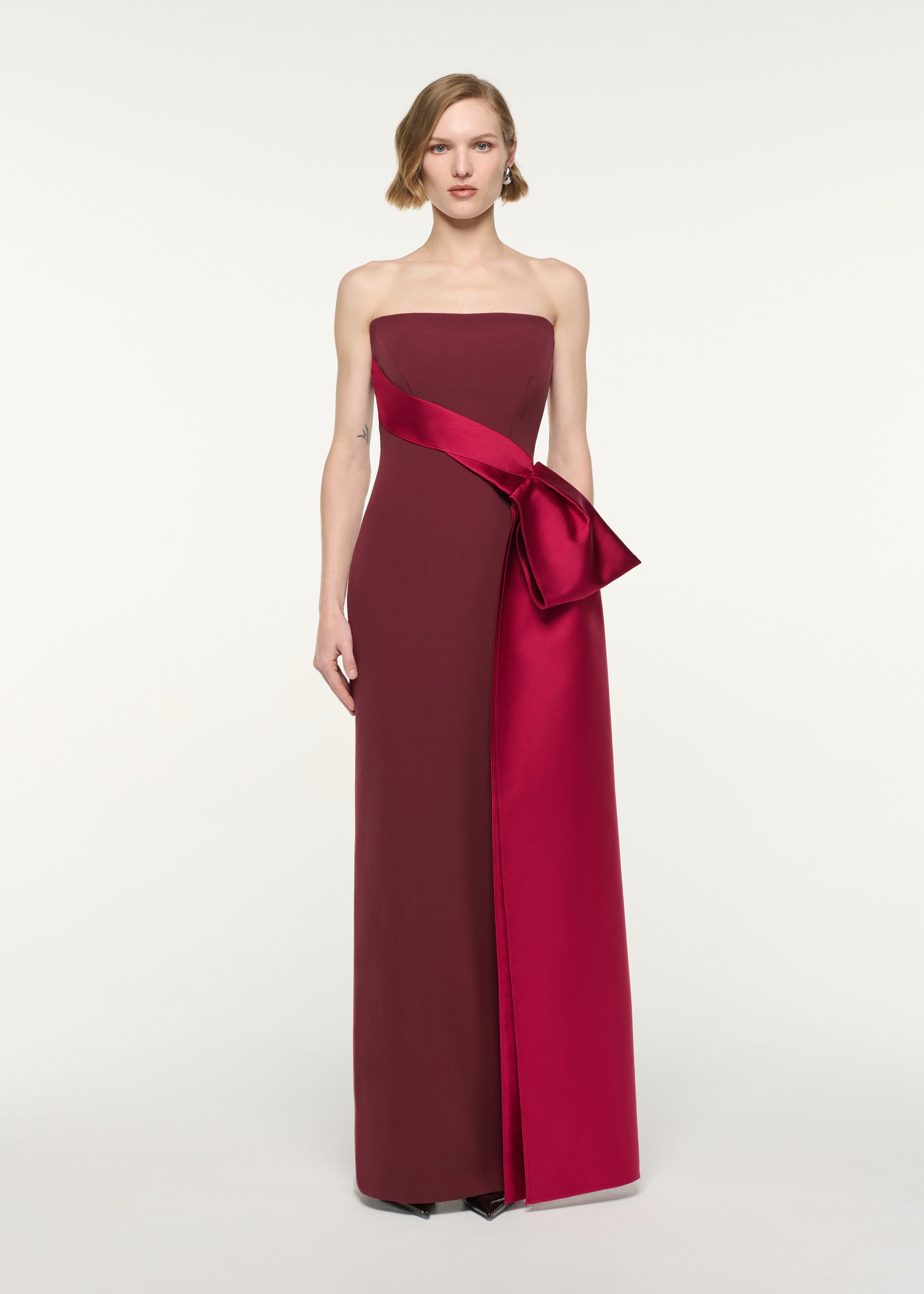 Contrast Drape Strapless Gown