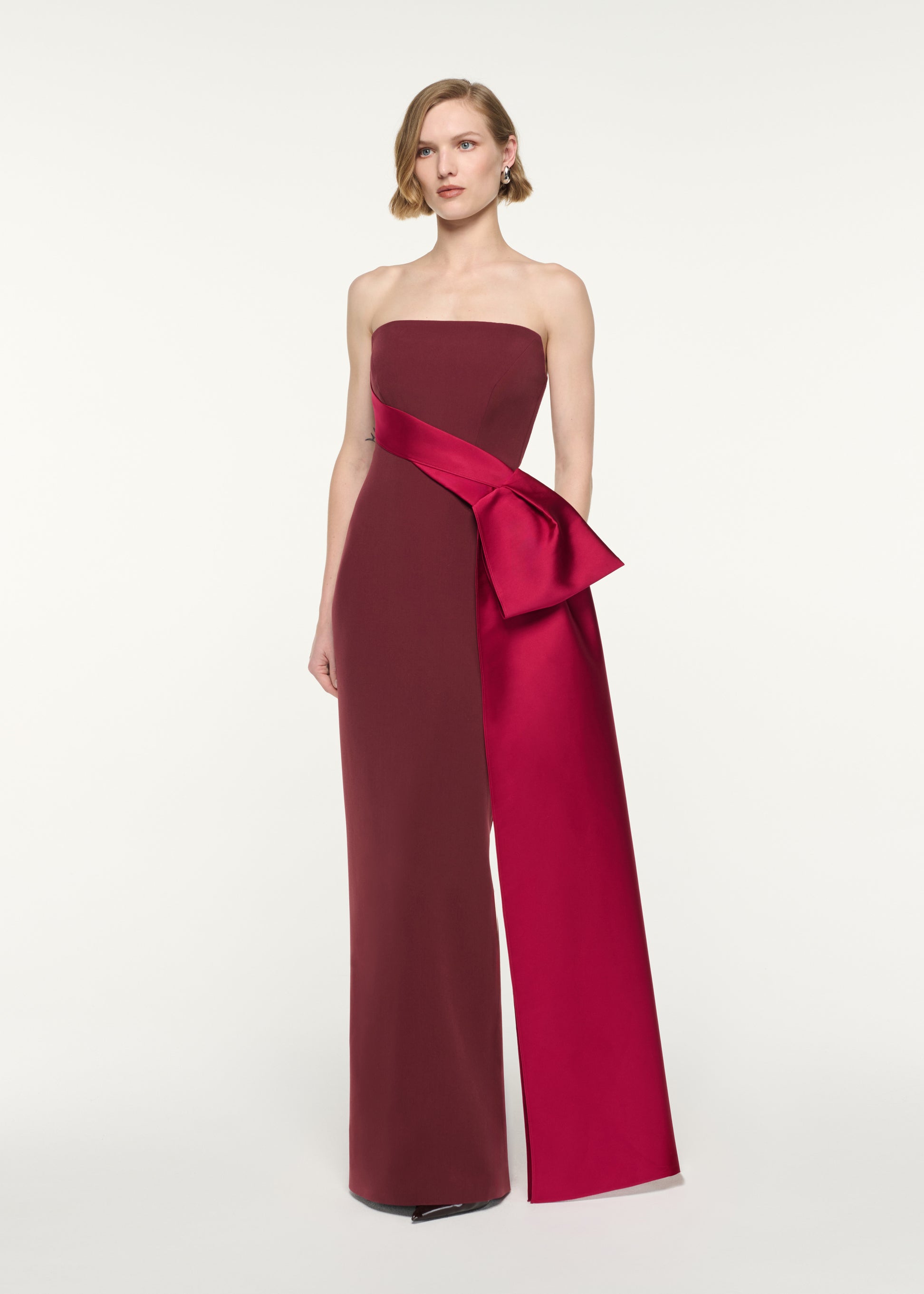 Contrast Drape Strapless Gown