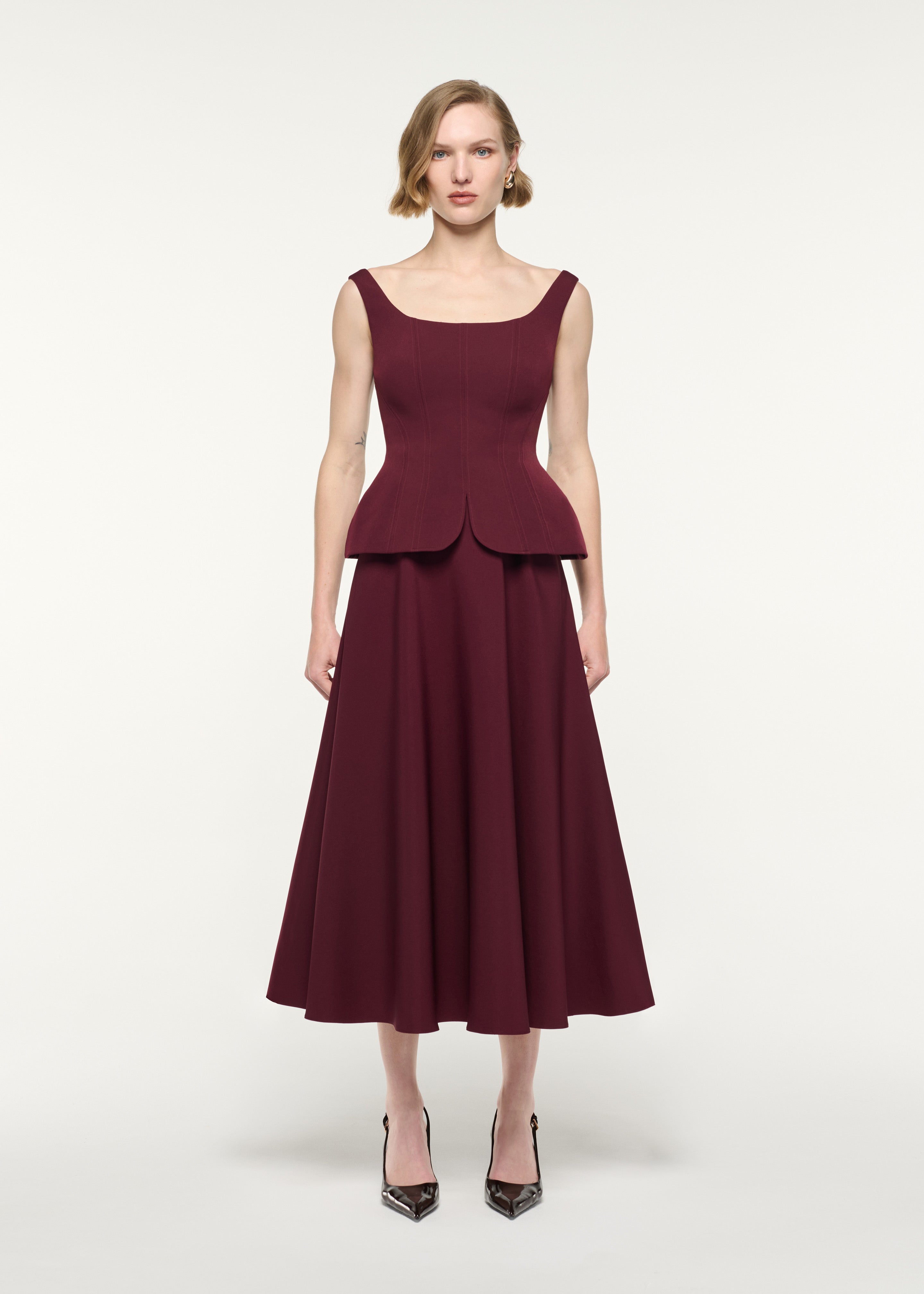 Crepe Peplum Midi Dress Burgundy – Roland Mouret