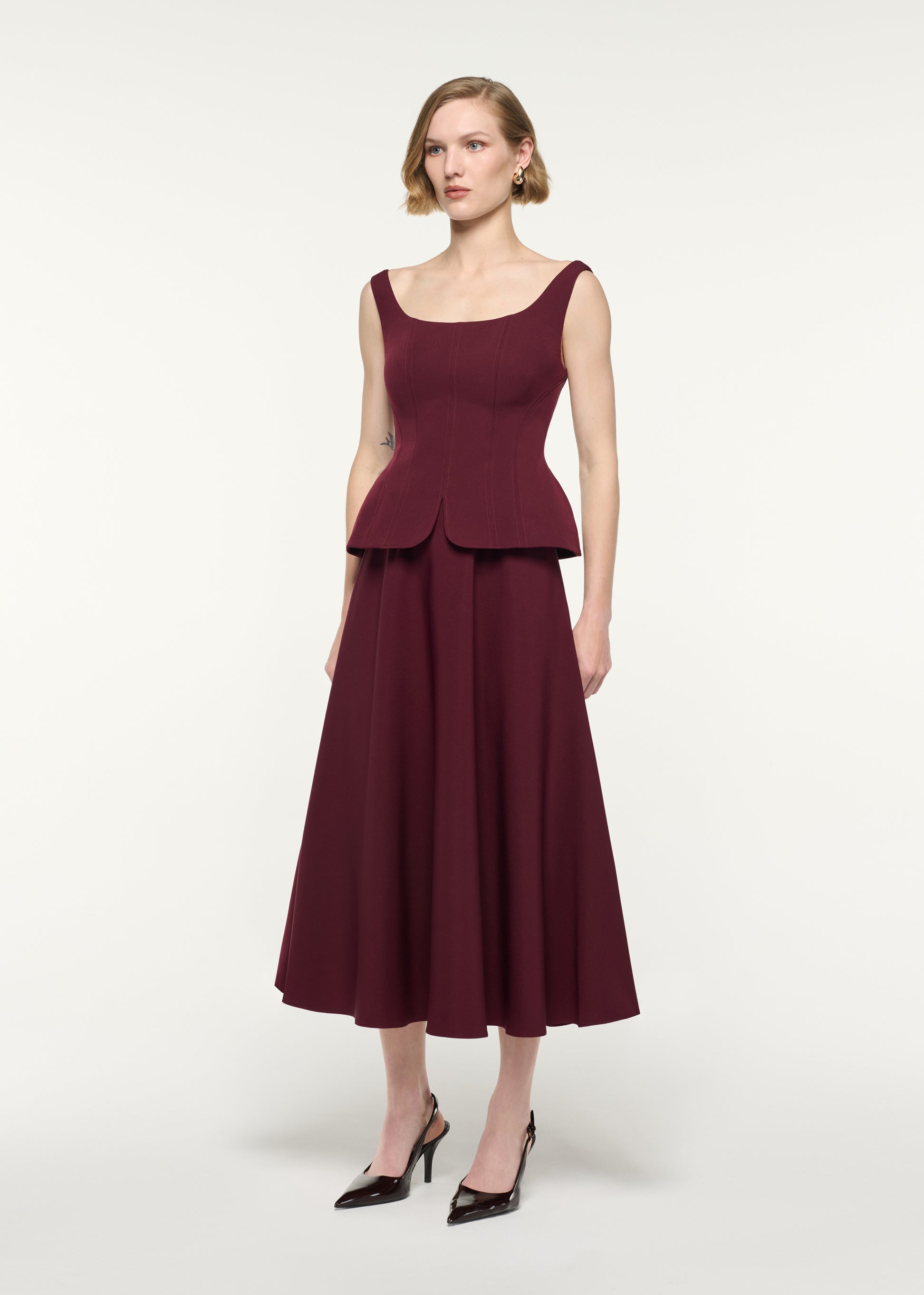 Crepe Peplum Midi Dress
