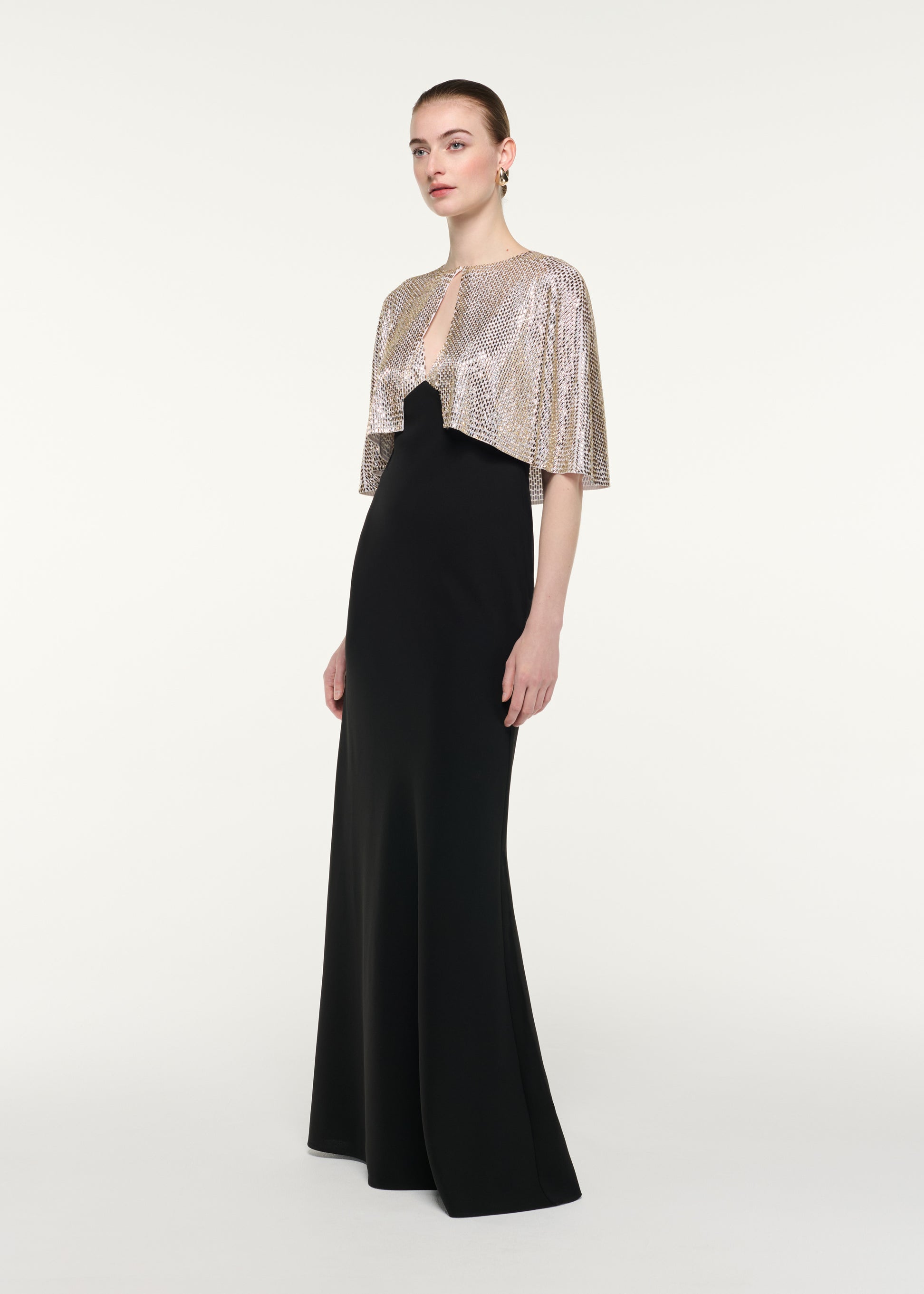 Contrast Diamante Cape Gown