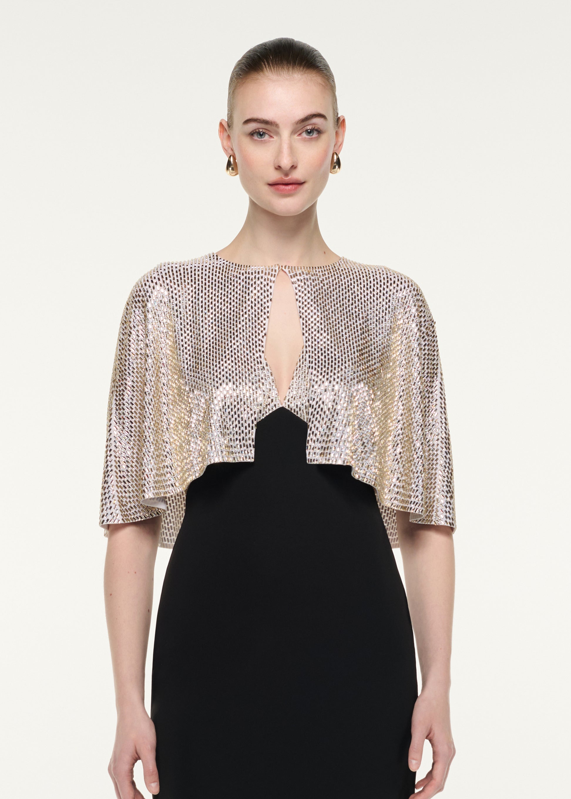 Contrast Diamante Cape Gown