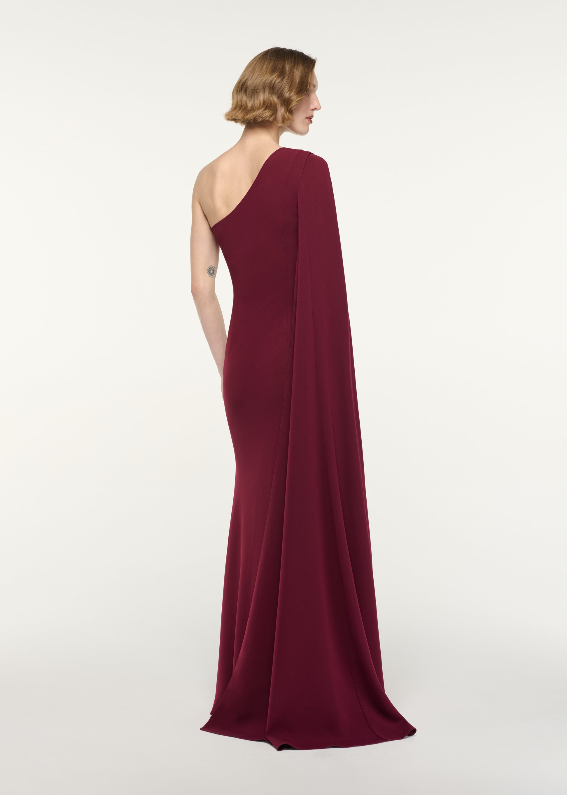 Diamante Panel One Shoulder Cape Gown