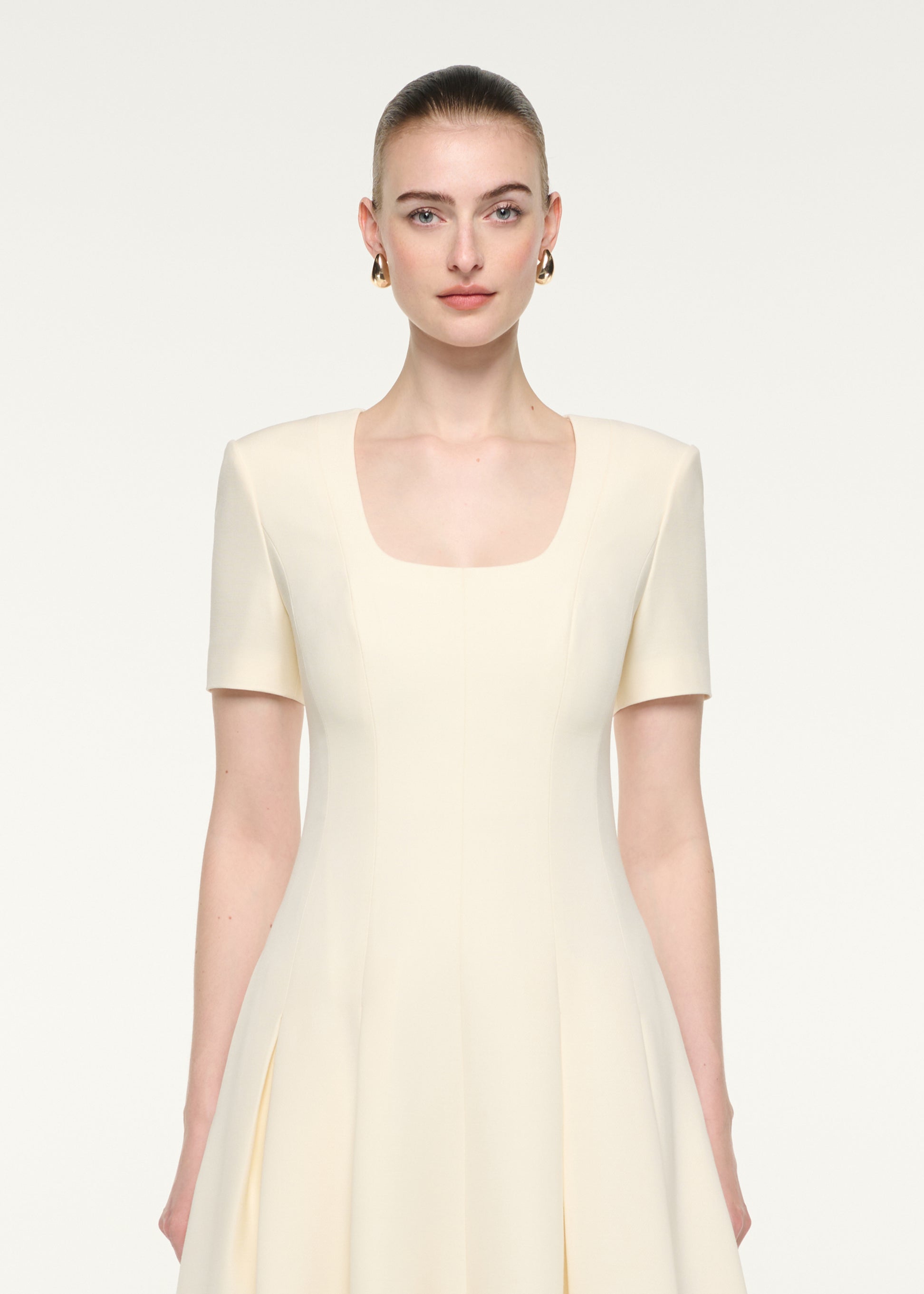 Scooped Neckline Wool Silk Maxi Dress