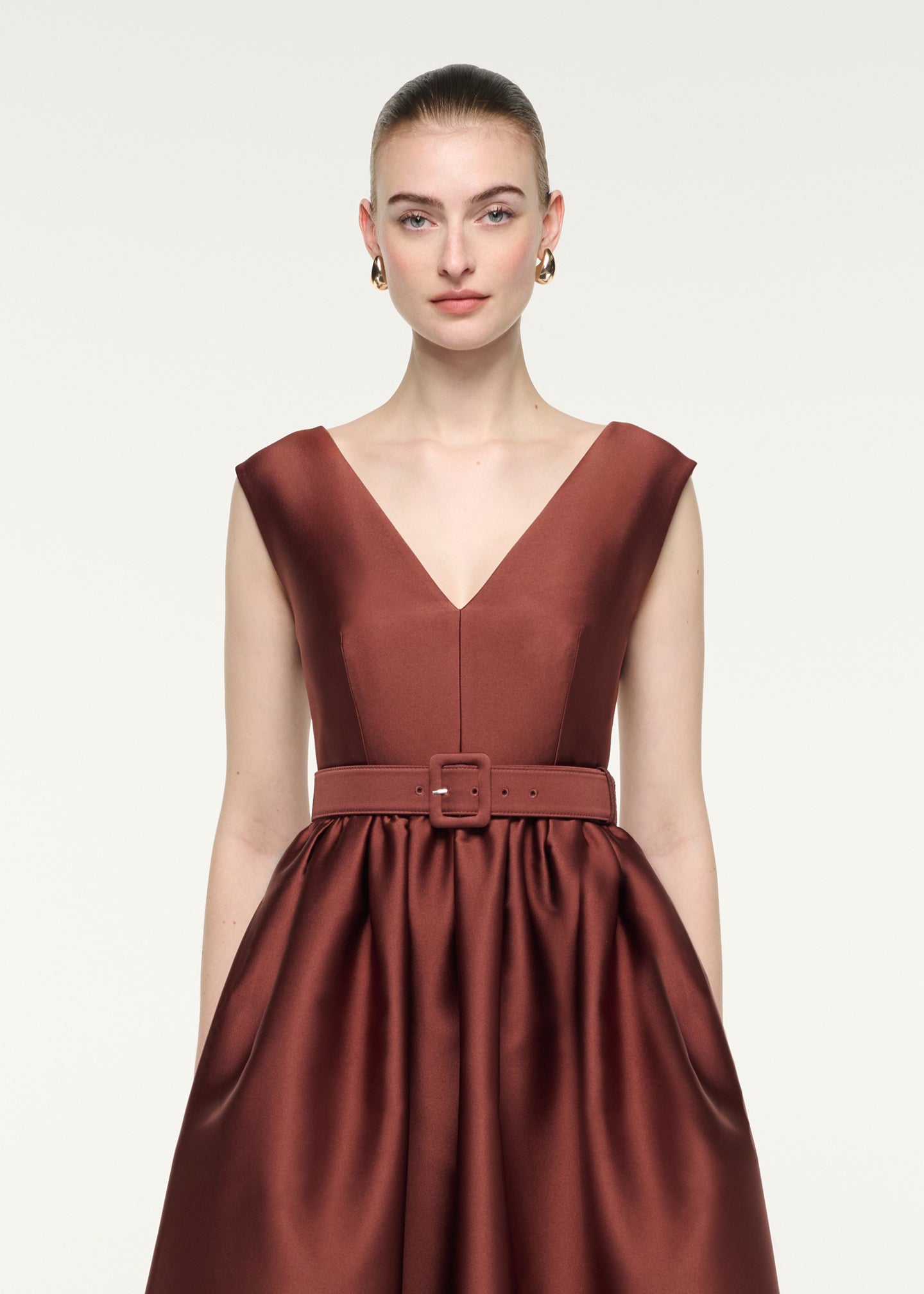 Belted V-Neck Midi Dress