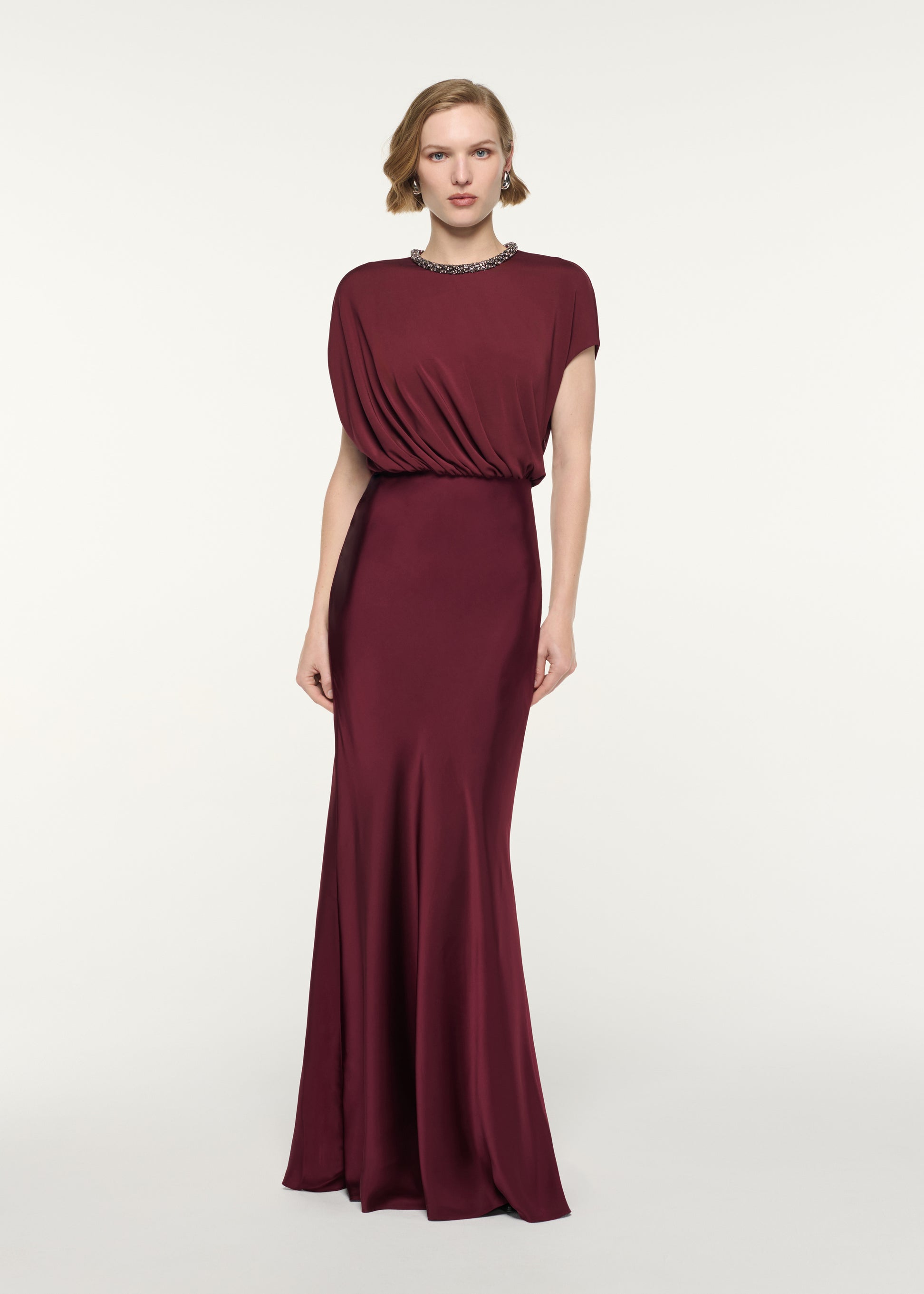 Crystal Neckline Blouson Gown
