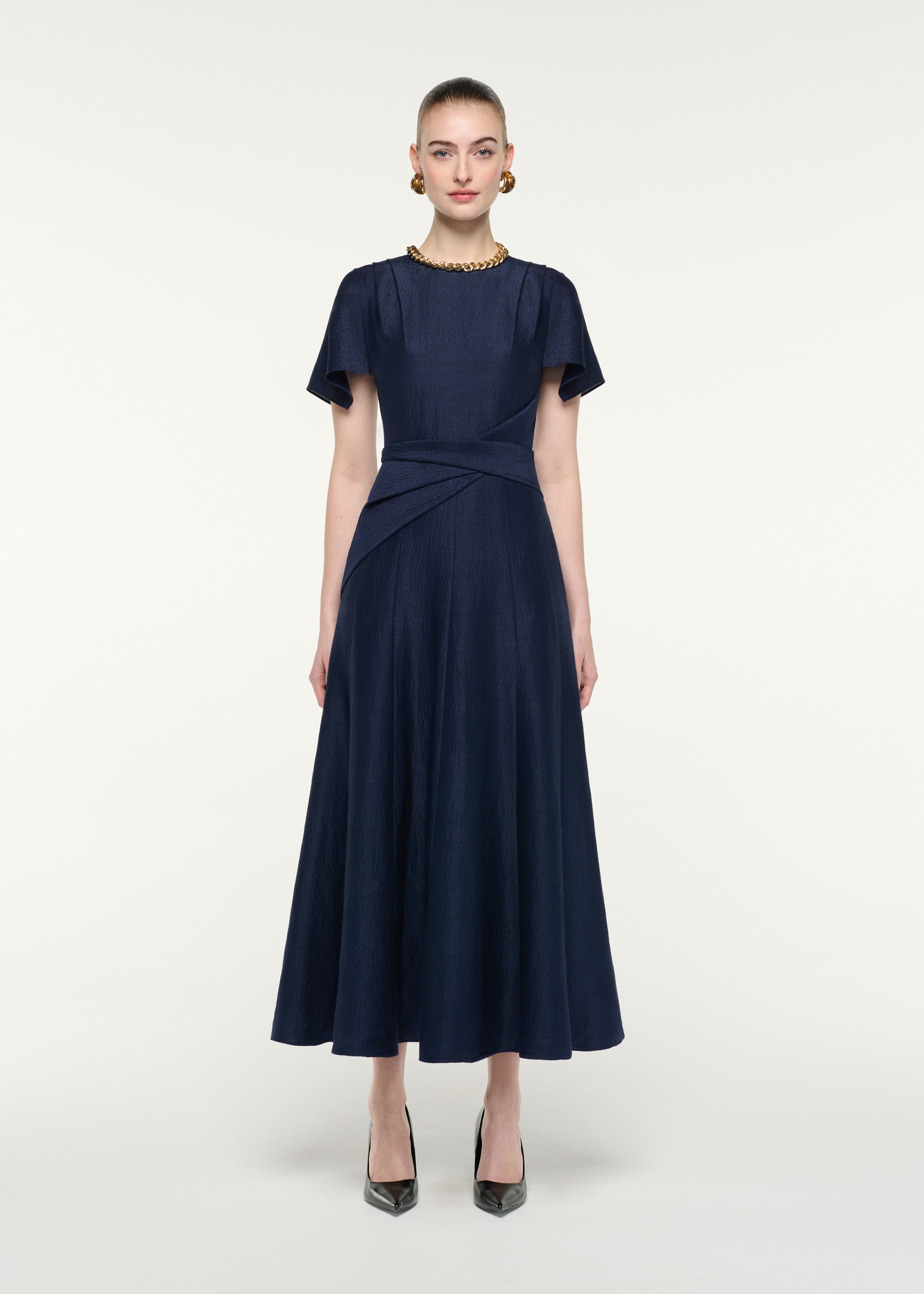 Draped Waist Midi Dress Navy – Roland Mouret