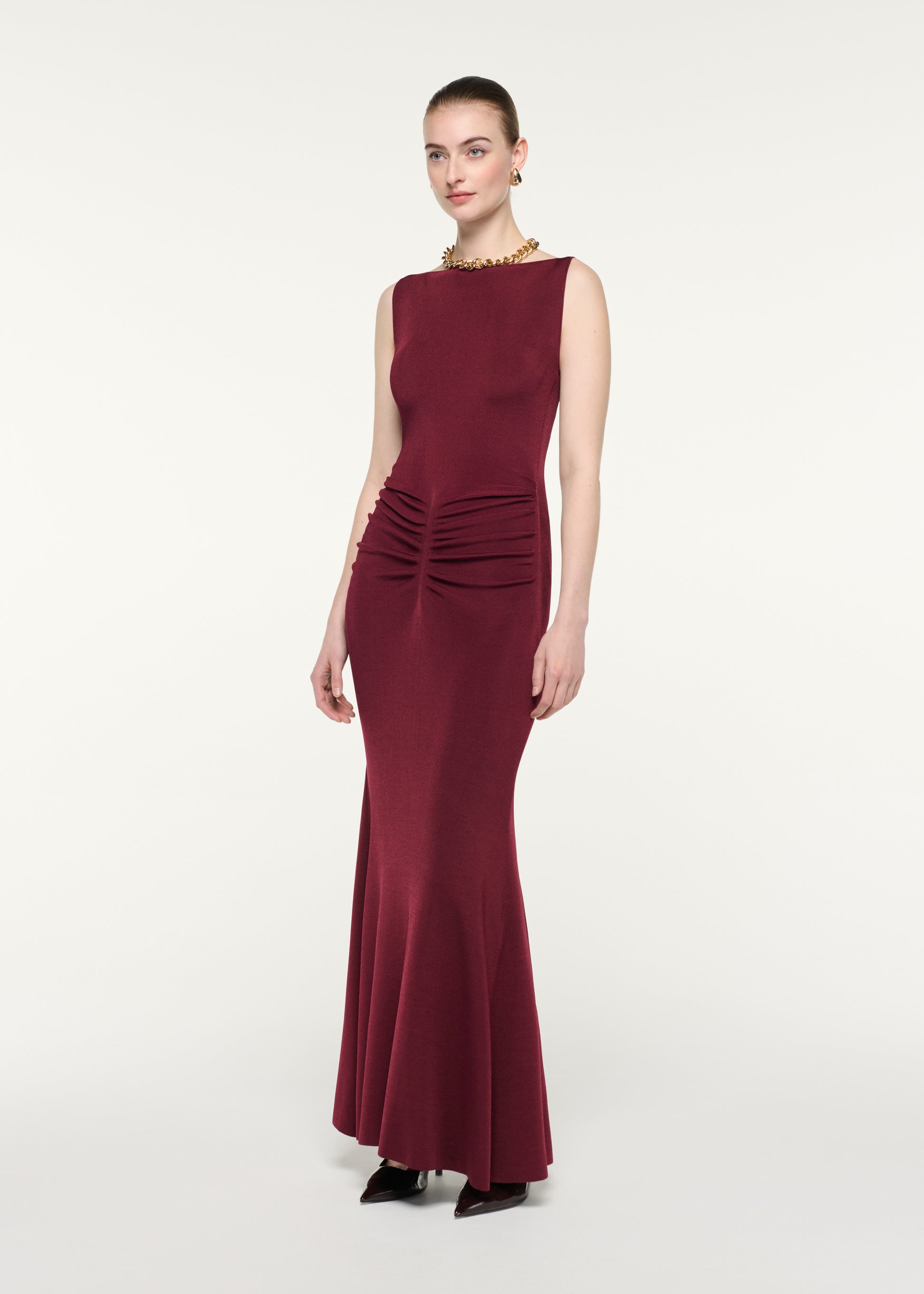 Front Gathering Sleeveless Midi Dress