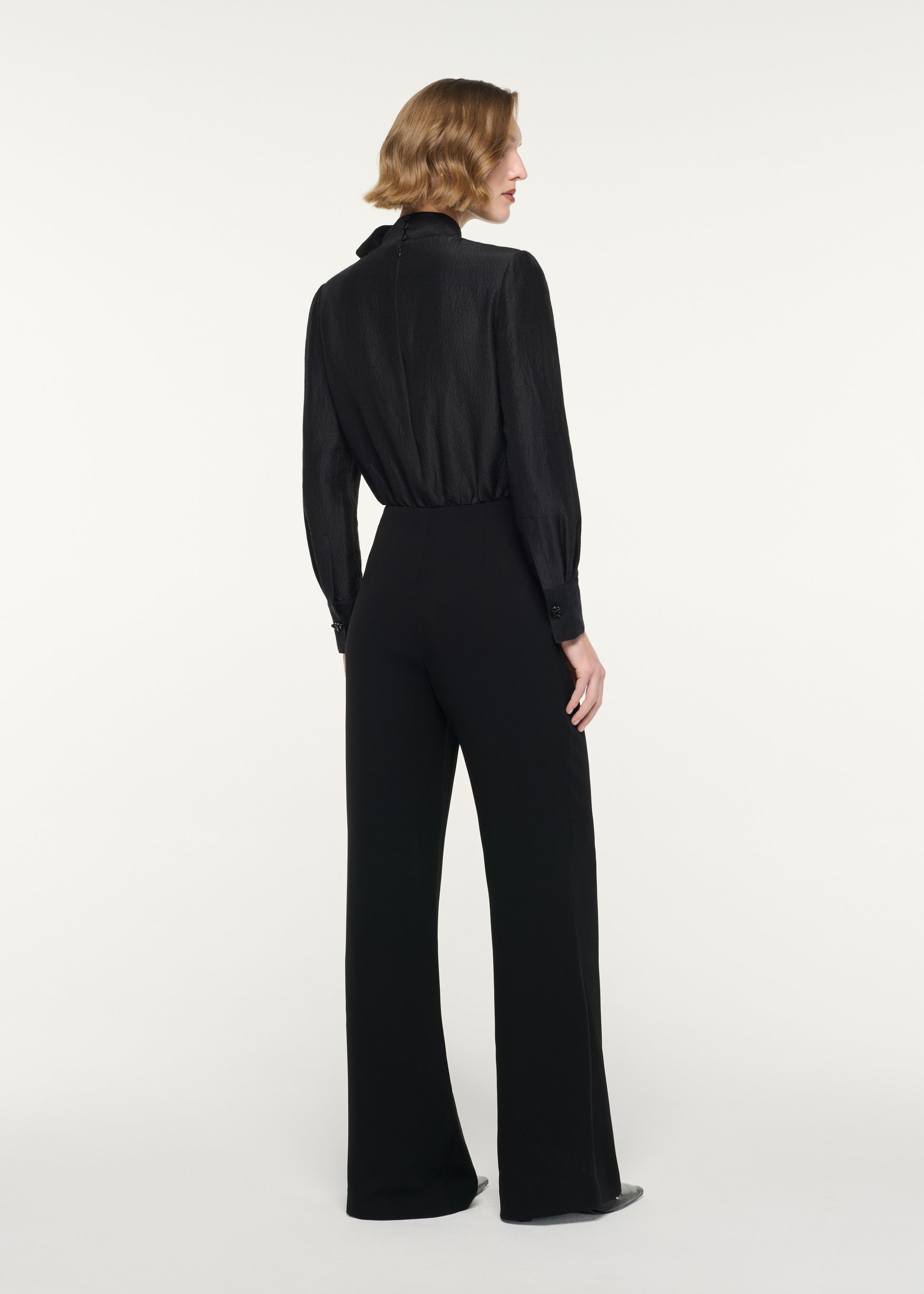 Bow Neckline Silk Jacquard Bodysuit