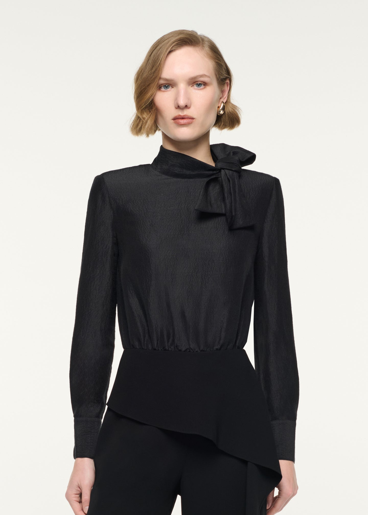 Bow Neckline Silk Jacquard Bodysuit