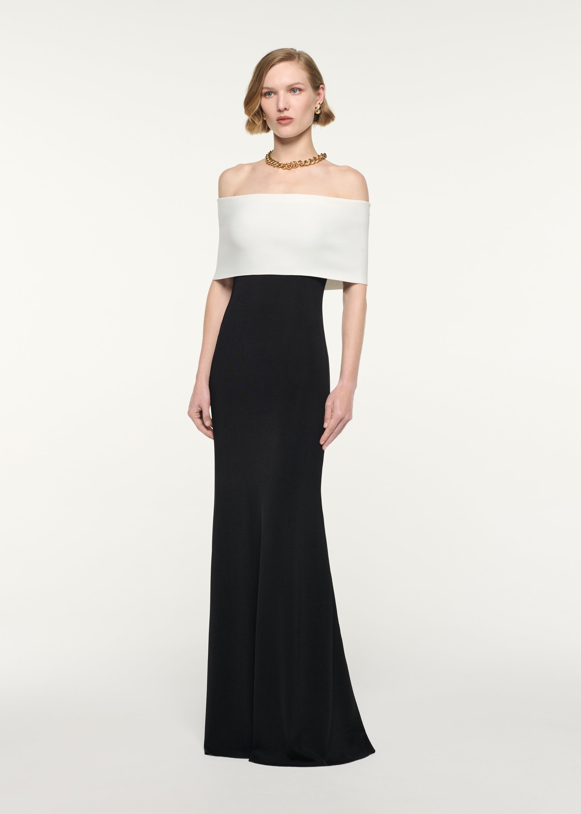 Monocrome Off The Shoulder Knit Gown