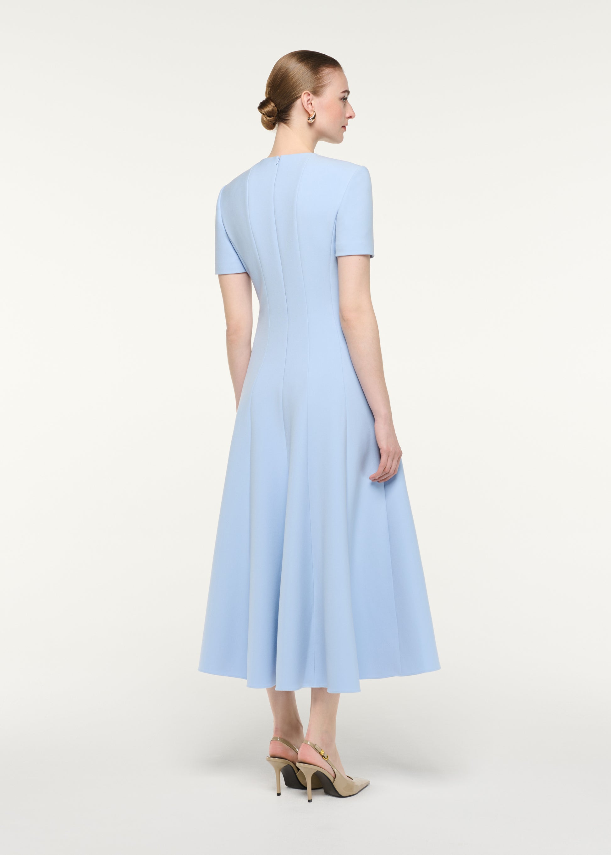 Bow Neckline Short Sleeve Midi Dress