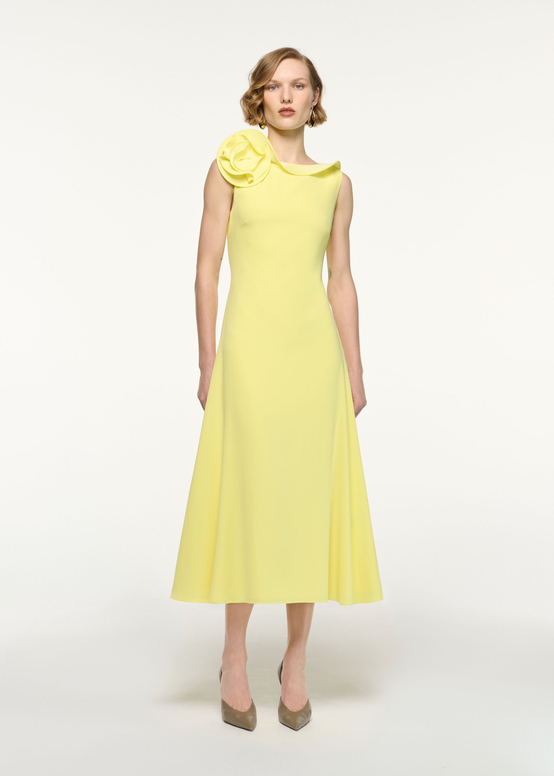 Flower Collared Sleeveless Midi Dress