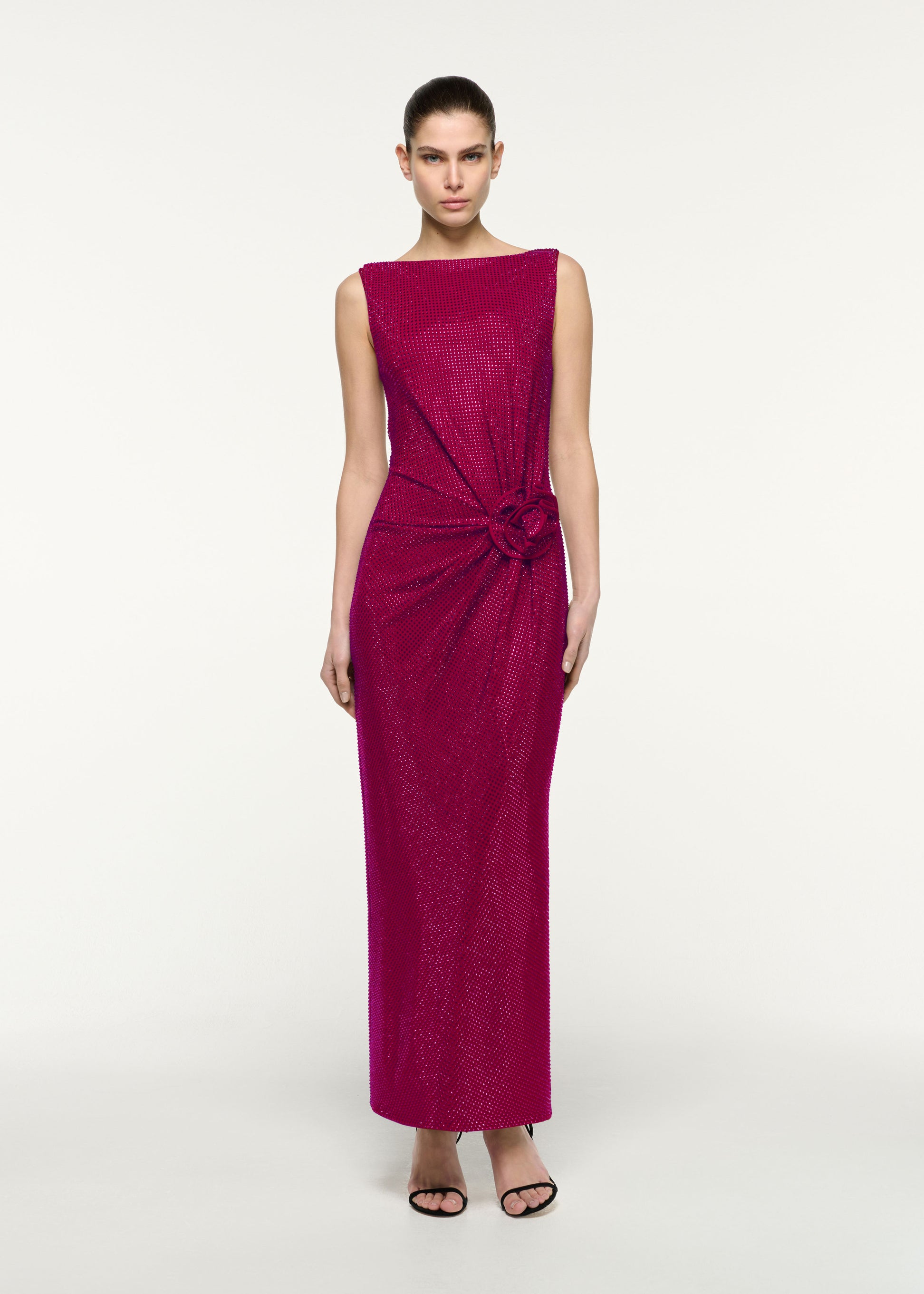 Diamante Flower Column Maxi Dress