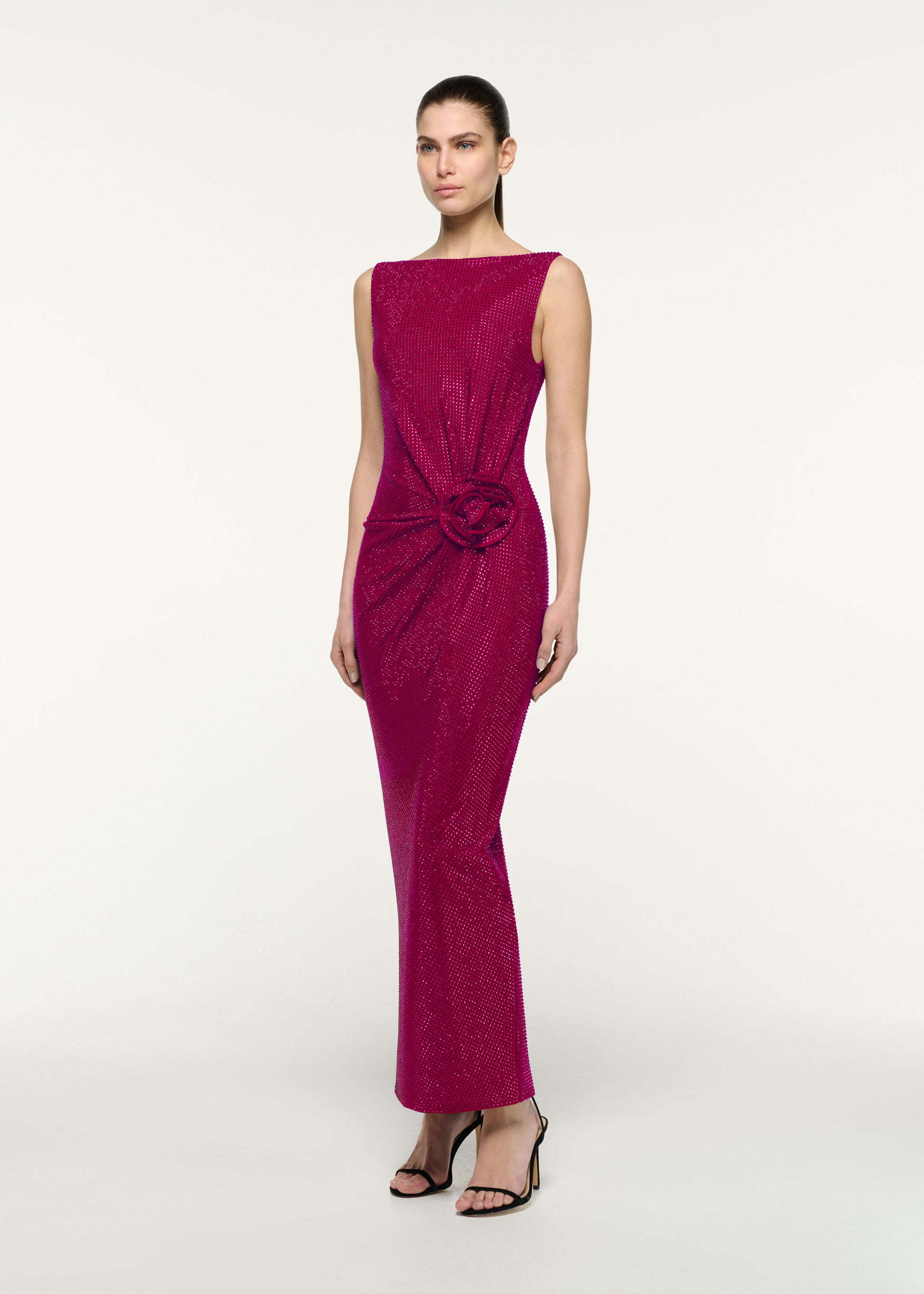 Diamante Flower Column Maxi Dress
