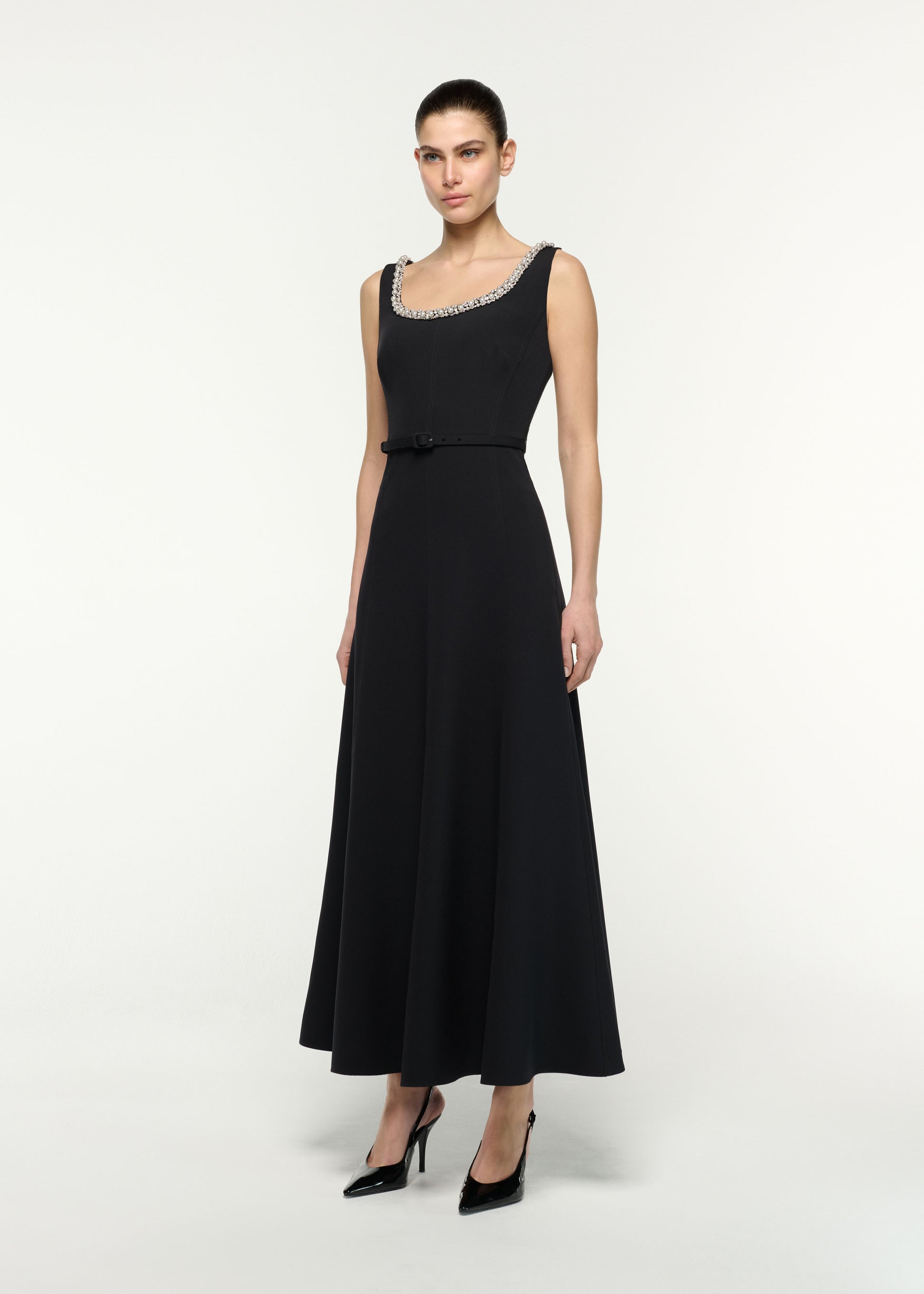 Scooped Pearl Neckline Maxi Dress