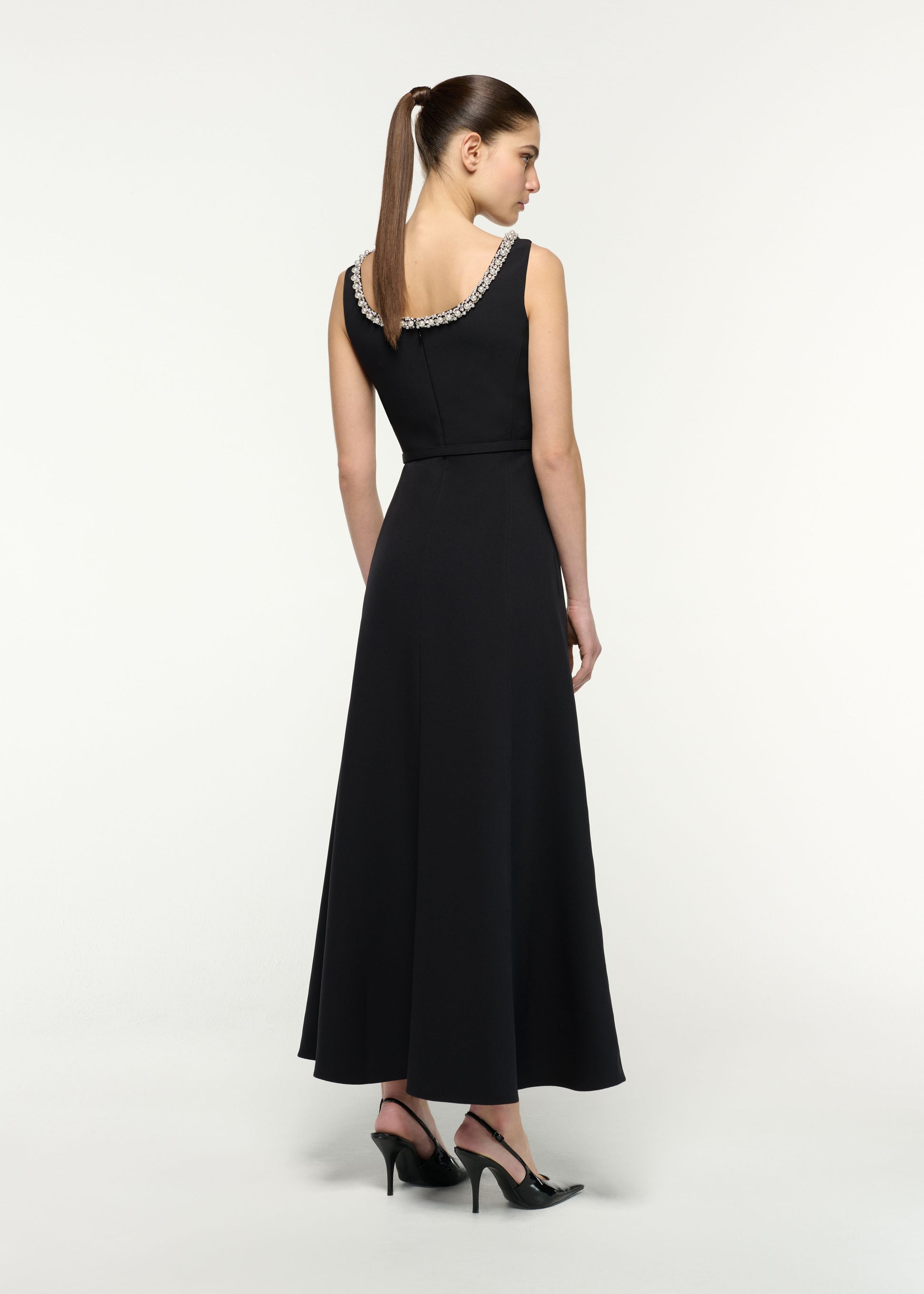 Scooped Pearl Neckline Maxi Dress
