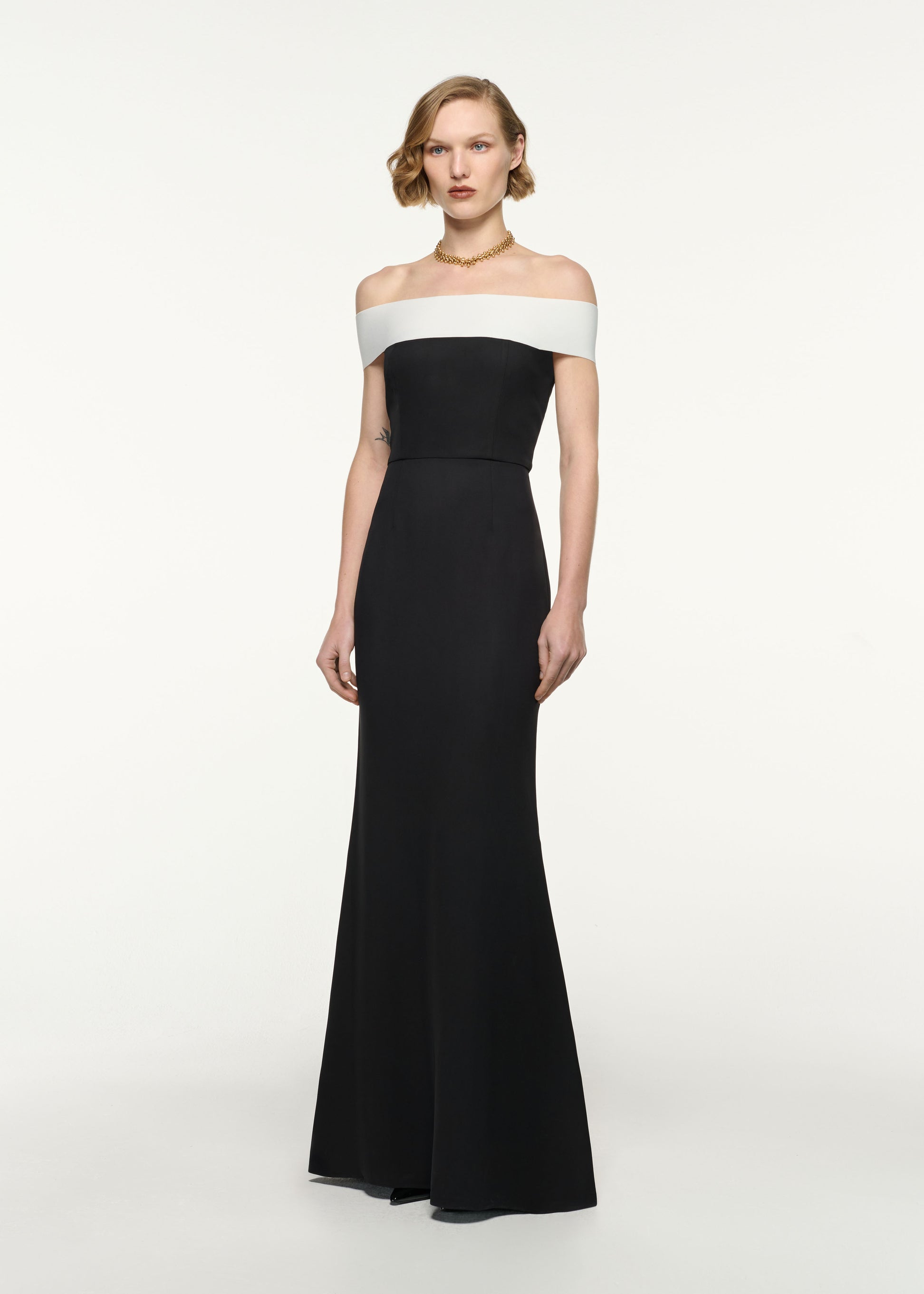 Off-The-Shoulder Stretch-Cady Gown