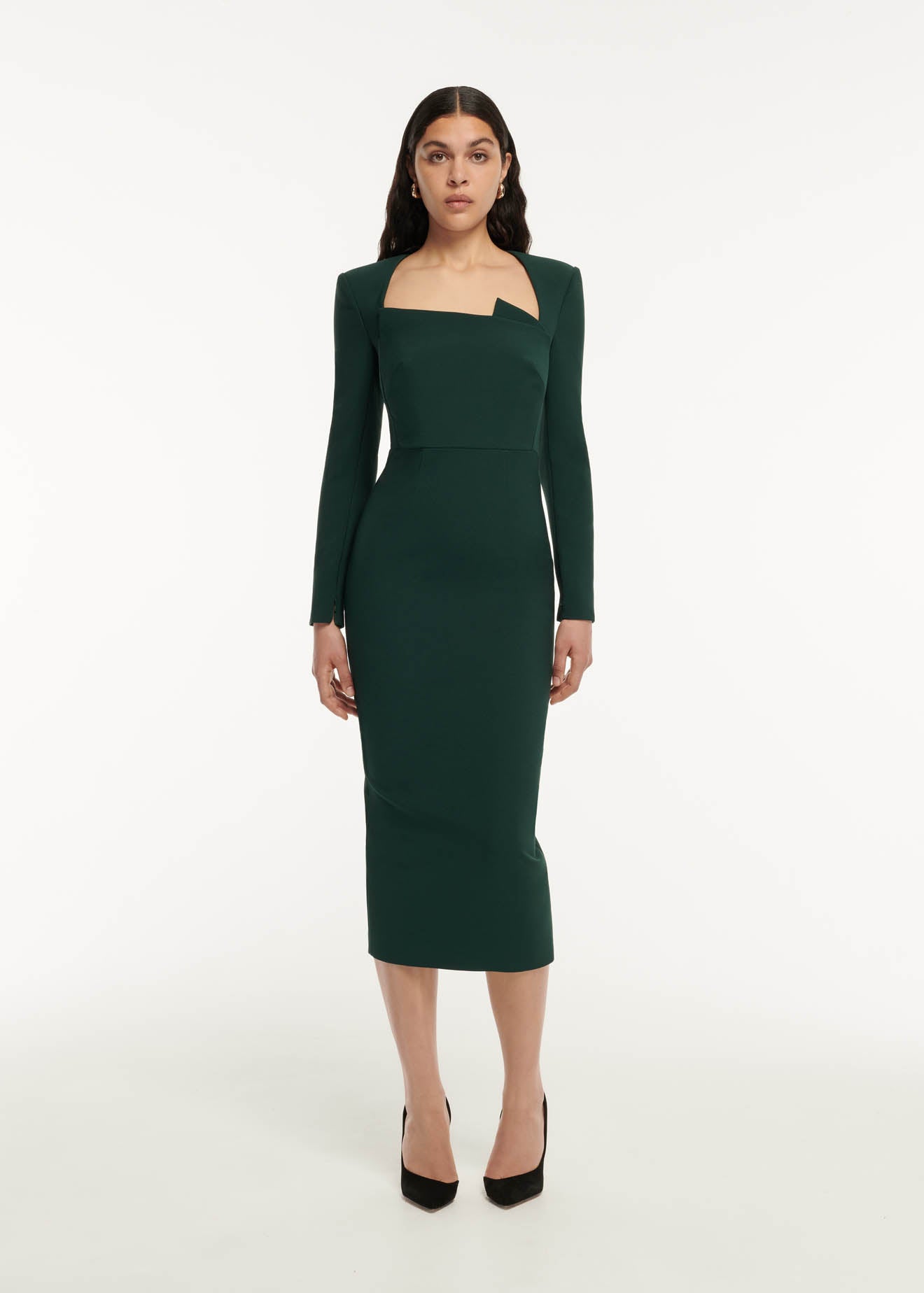 Pleated Front Crepe Midi Dress in Green Roland Mouret Pleated Front Crepe Midi Dress in Green Roland Mouret