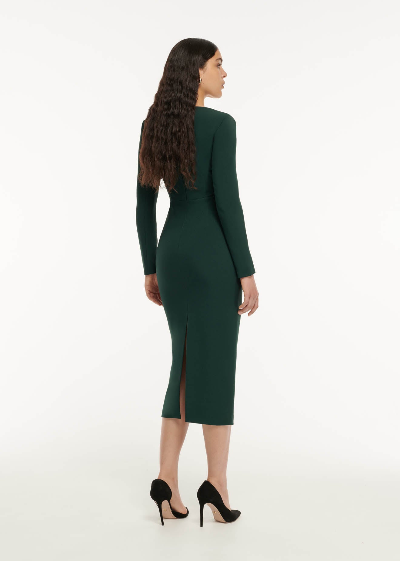 Pleated Front Crepe Midi Dress